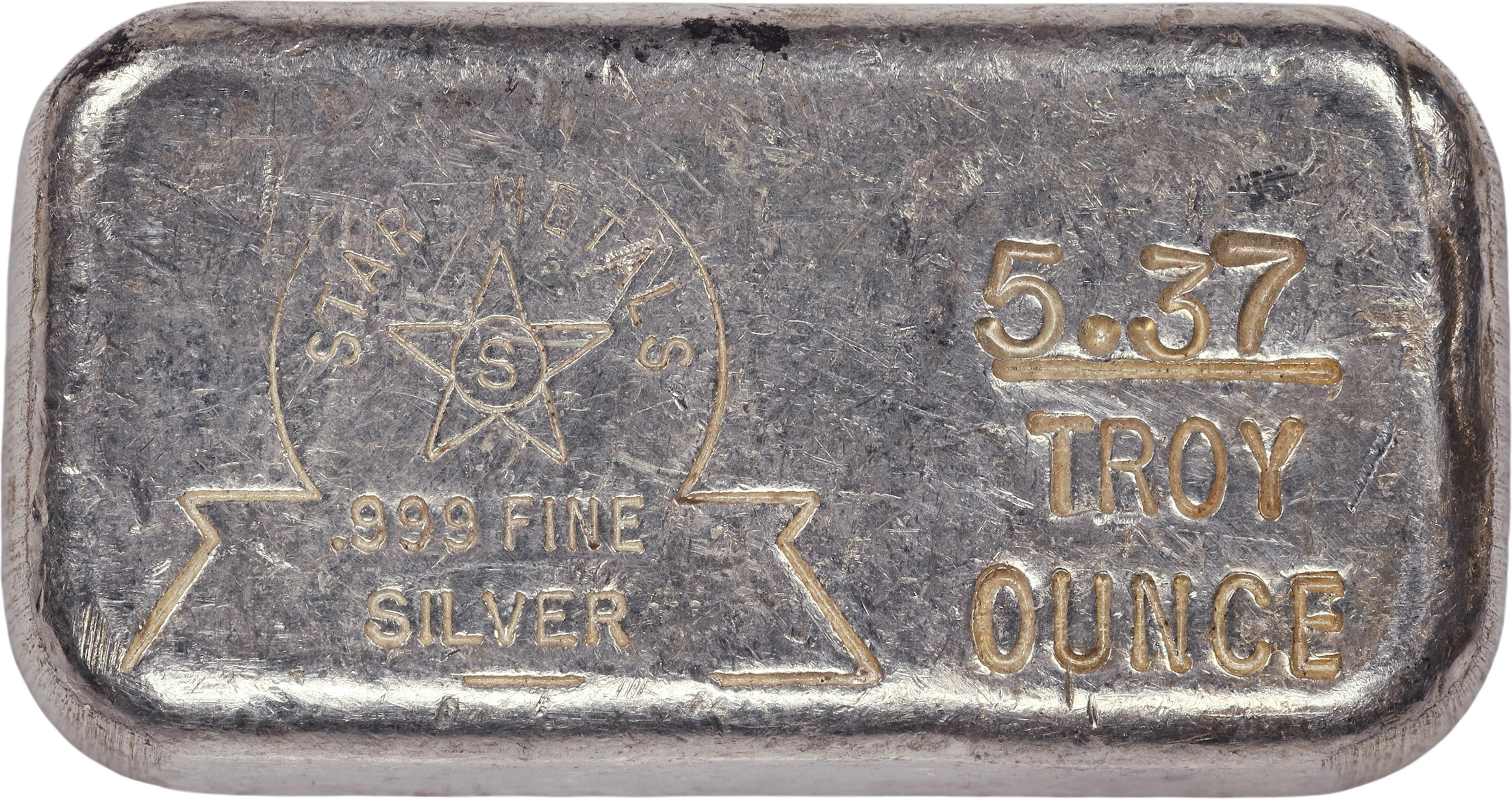 (5.37 oz, 167.028 g ASW). Star Metals 5.37 oz Silver Bar.