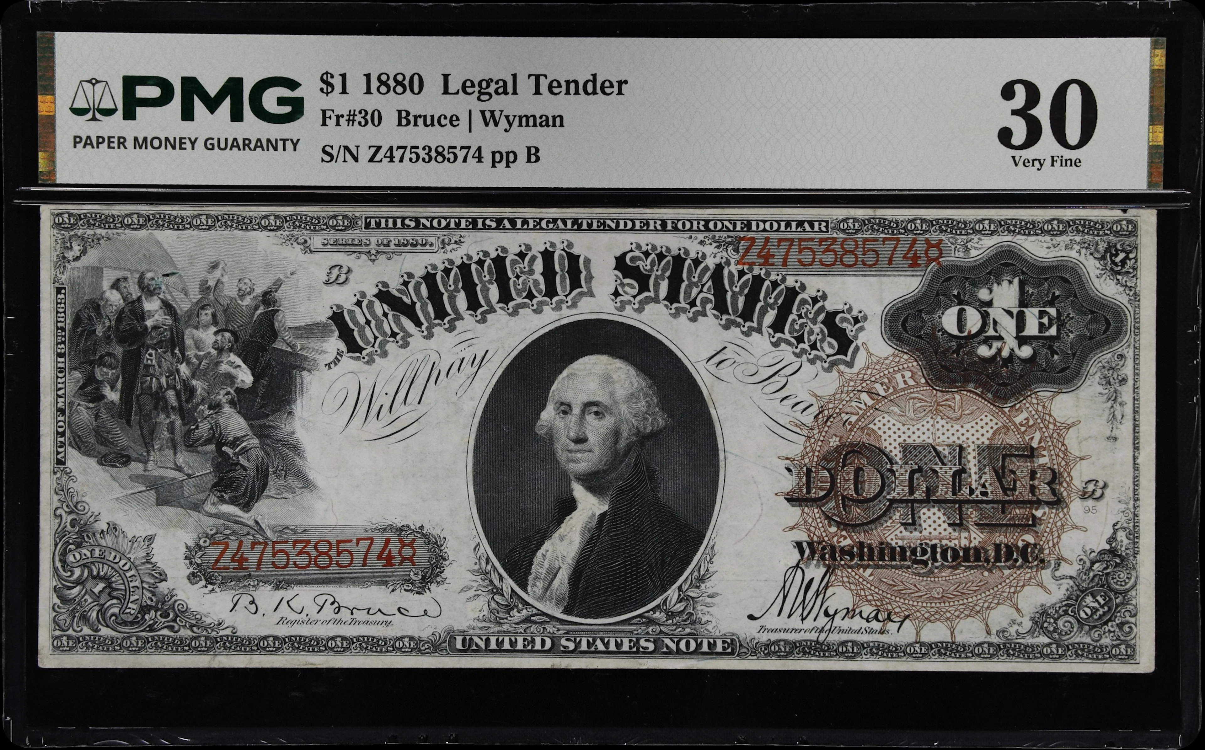Fr. 30. 1880 $1 Legal Tender Note. PMG Very Fine 30.