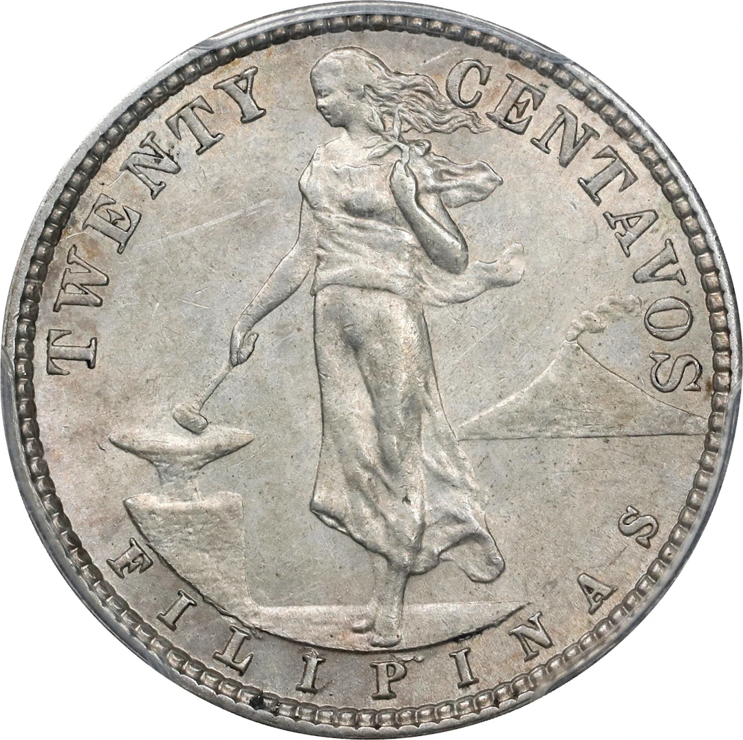PHILIPPINES. 20 Centavos, 1907-S. San Francisco Mint. PCGS AU-55.