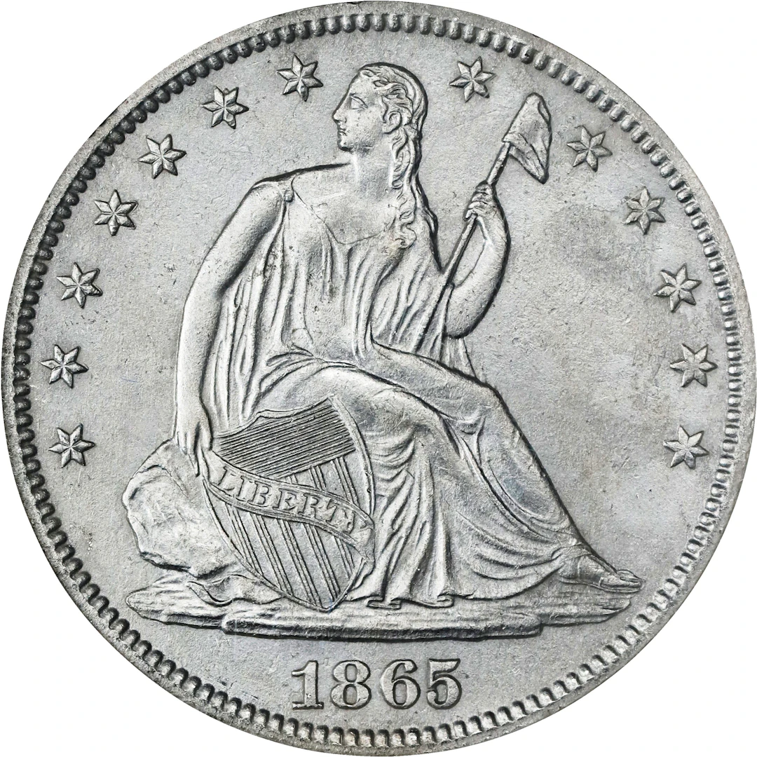 1865 Liberty Seated Half Dollar. WB-8. Rarity-3. Repunched 8. Shipwreck