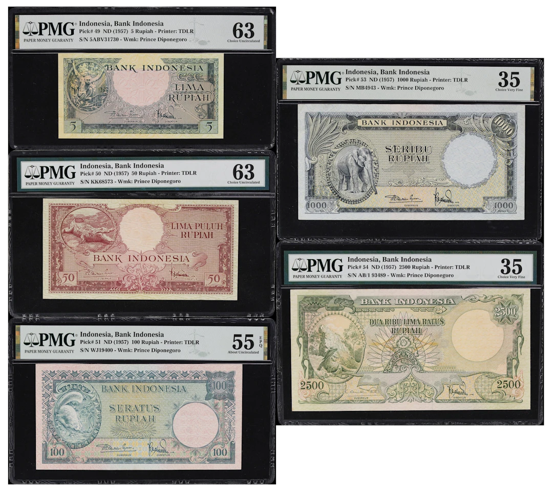 INDONESIA. Lot of (5). Bank Indonesia. 5, 50, 100, 1000, & 2500 Rupiah