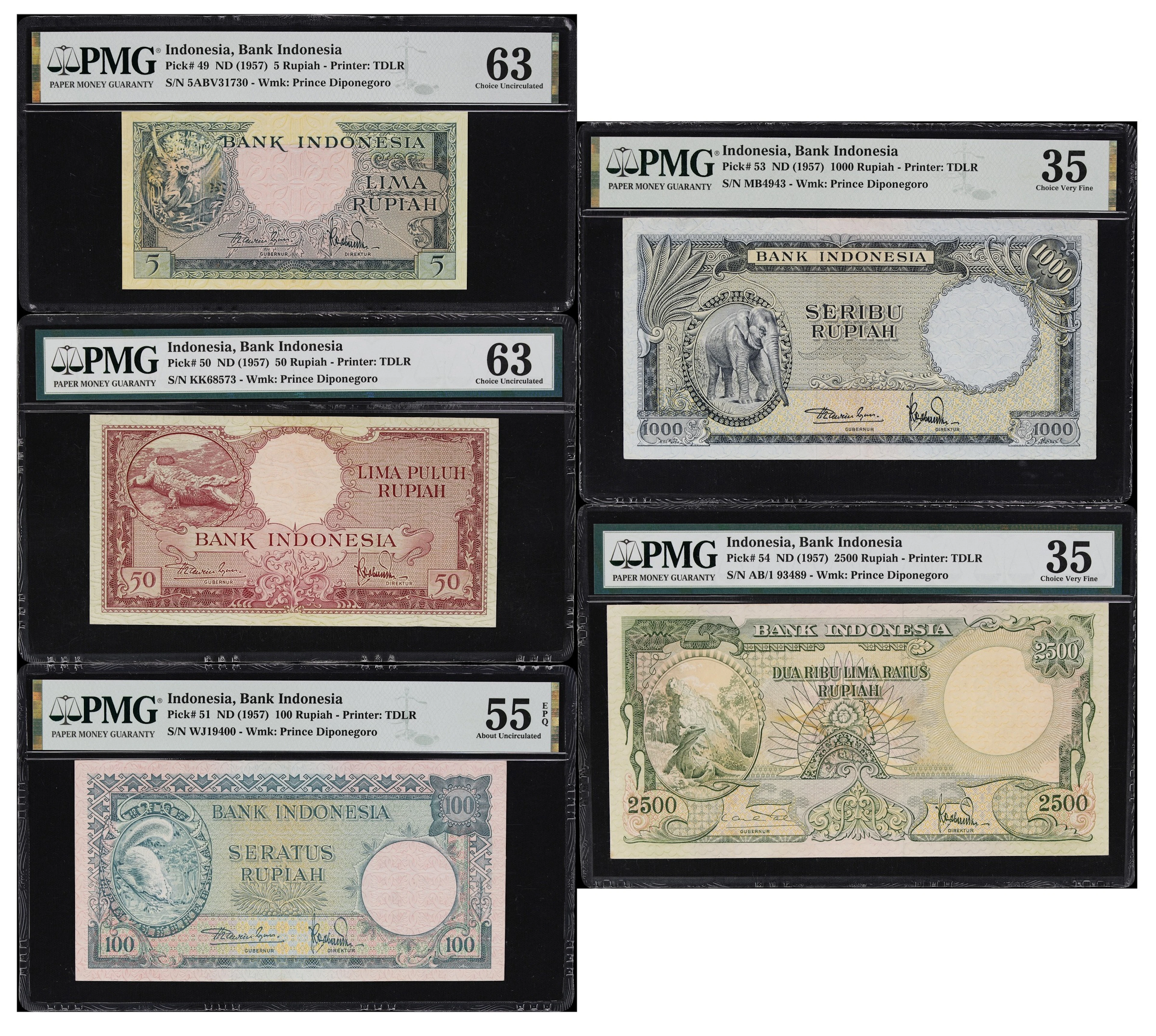 INDONESIA. Lot of (5). Bank Indonesia. 5, 50, 100, 1000, & 2500 Rupiah