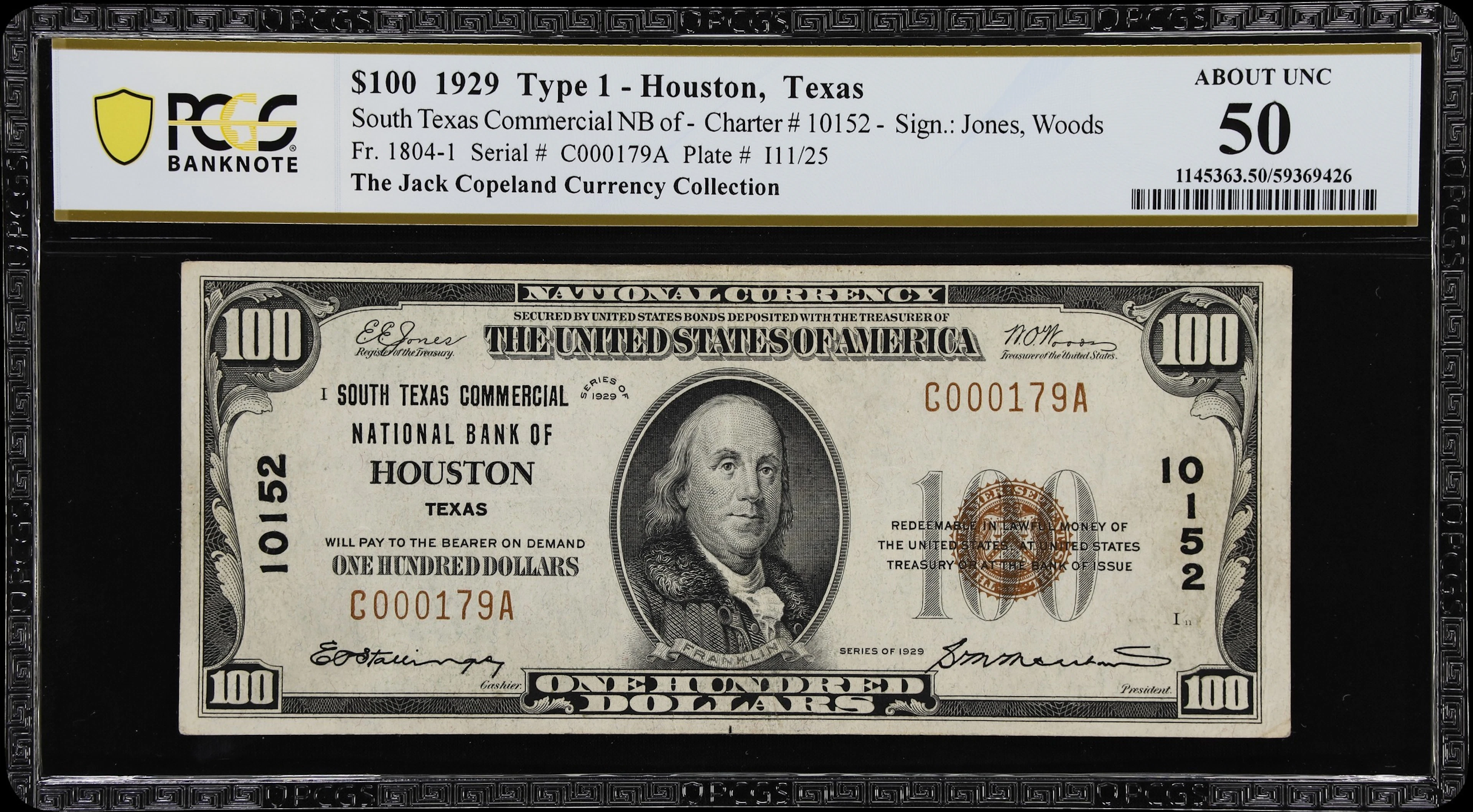 Houston, Texas. $100 1929 Ty. 1. Fr. 1804-1. South Texas Commercial
