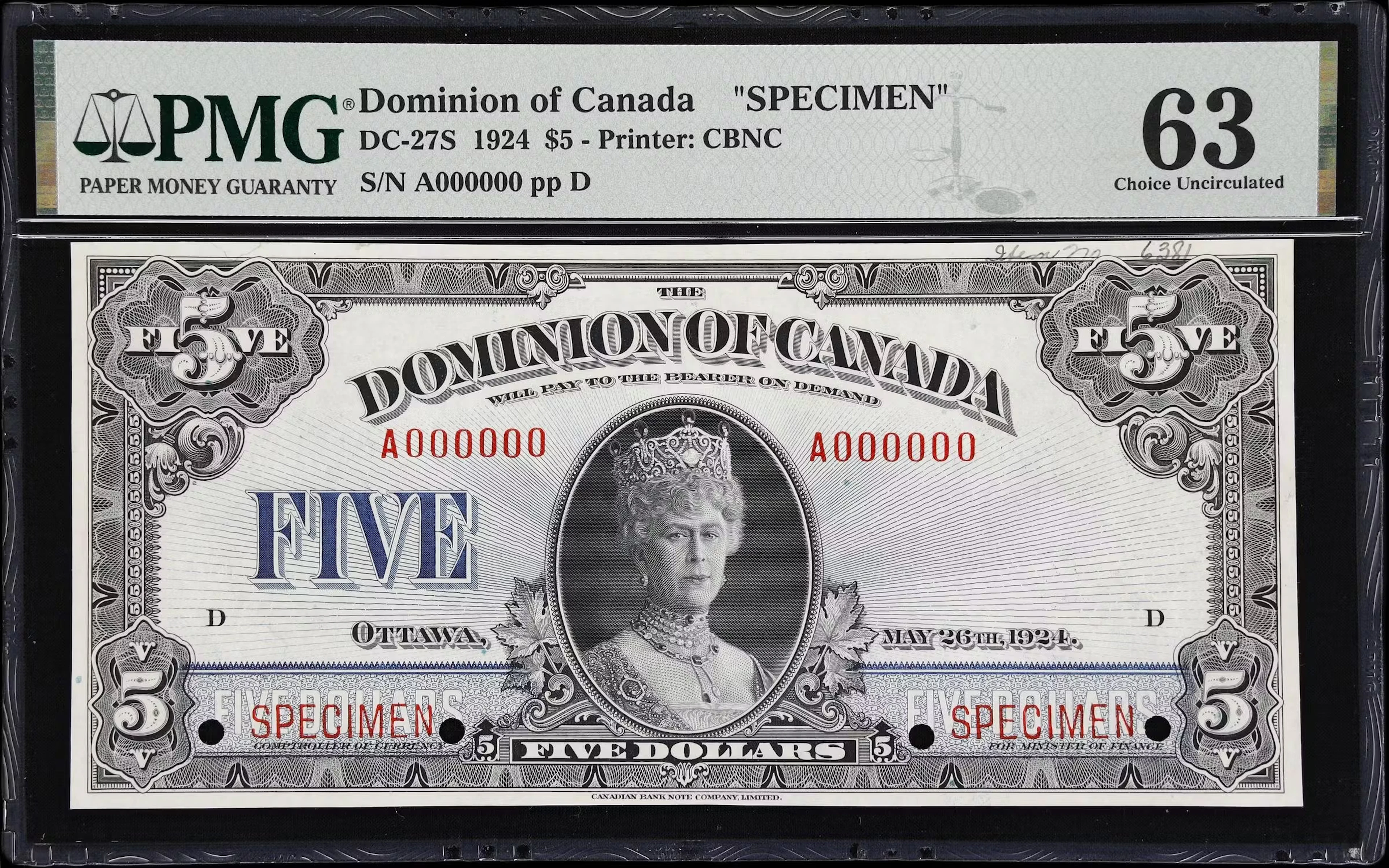 CANADA--DOMINION OF CANADA. Dominion of Canada. 5 Dollars, 26.5.1924.