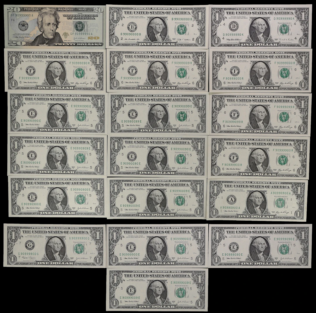 Lot of (19) Fr. 1921-D, 1929-G, 1930-E, 1932-A, 1933-F, 3000-B & 2092-F.