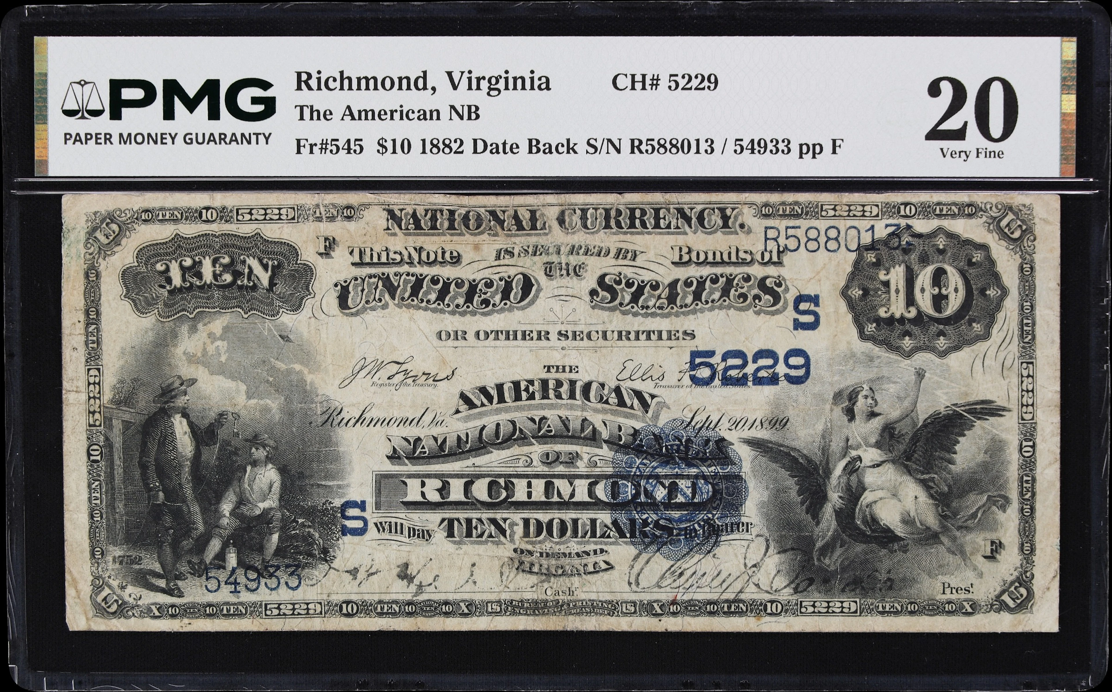 Richmond, Virginia. $10 1882 Date Back. Fr. 545. American NB. Charter