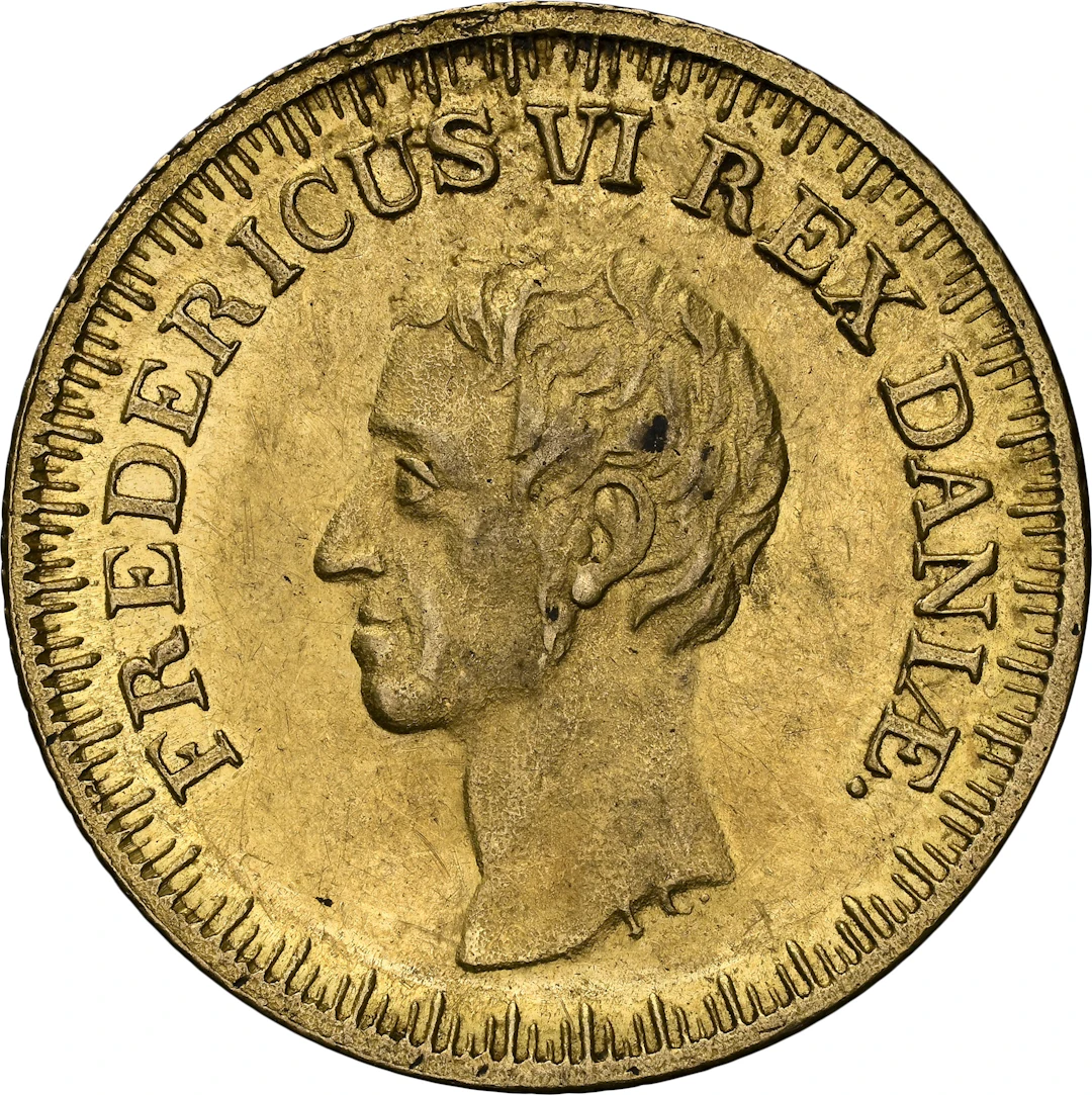 DENMARK. Frederik d'or, 1828. Altona Mint. Frederik VI. NGC MS-61.