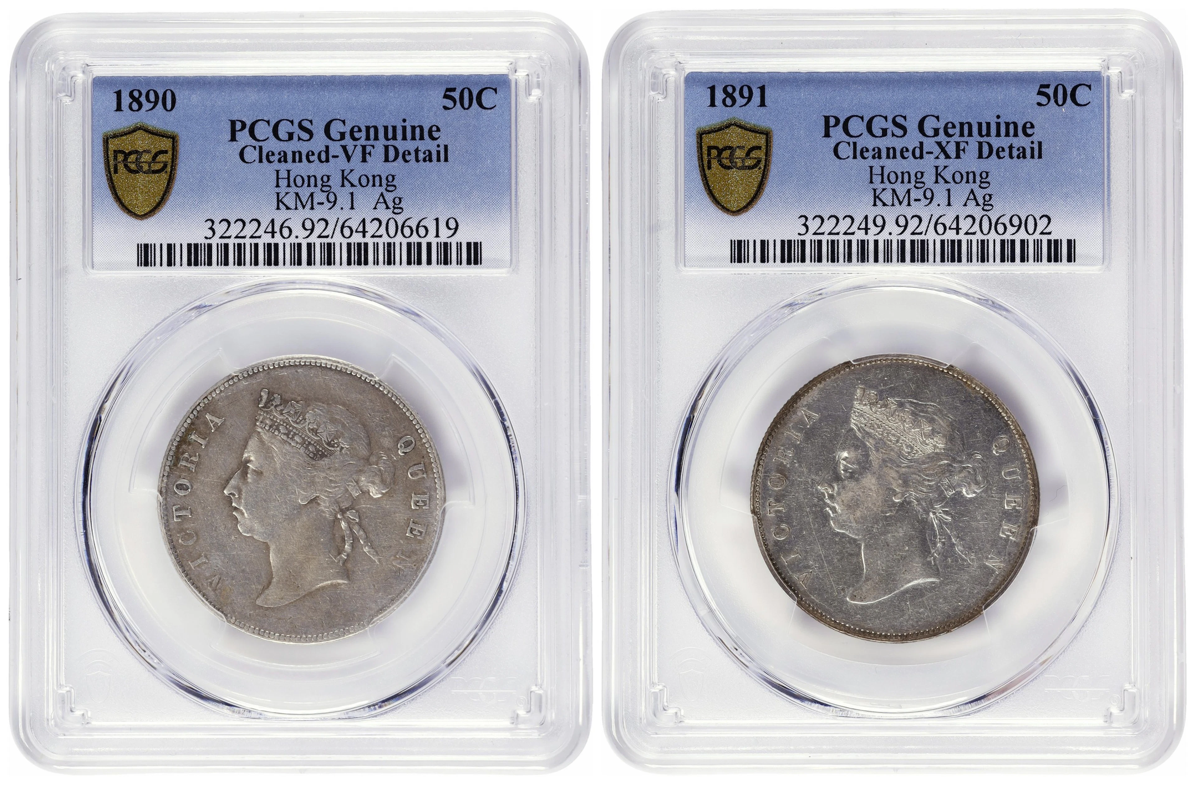 (t) HONG KONG (SAR). Duo of 50 Cents (2 Pieces), 1890 & 1891. London