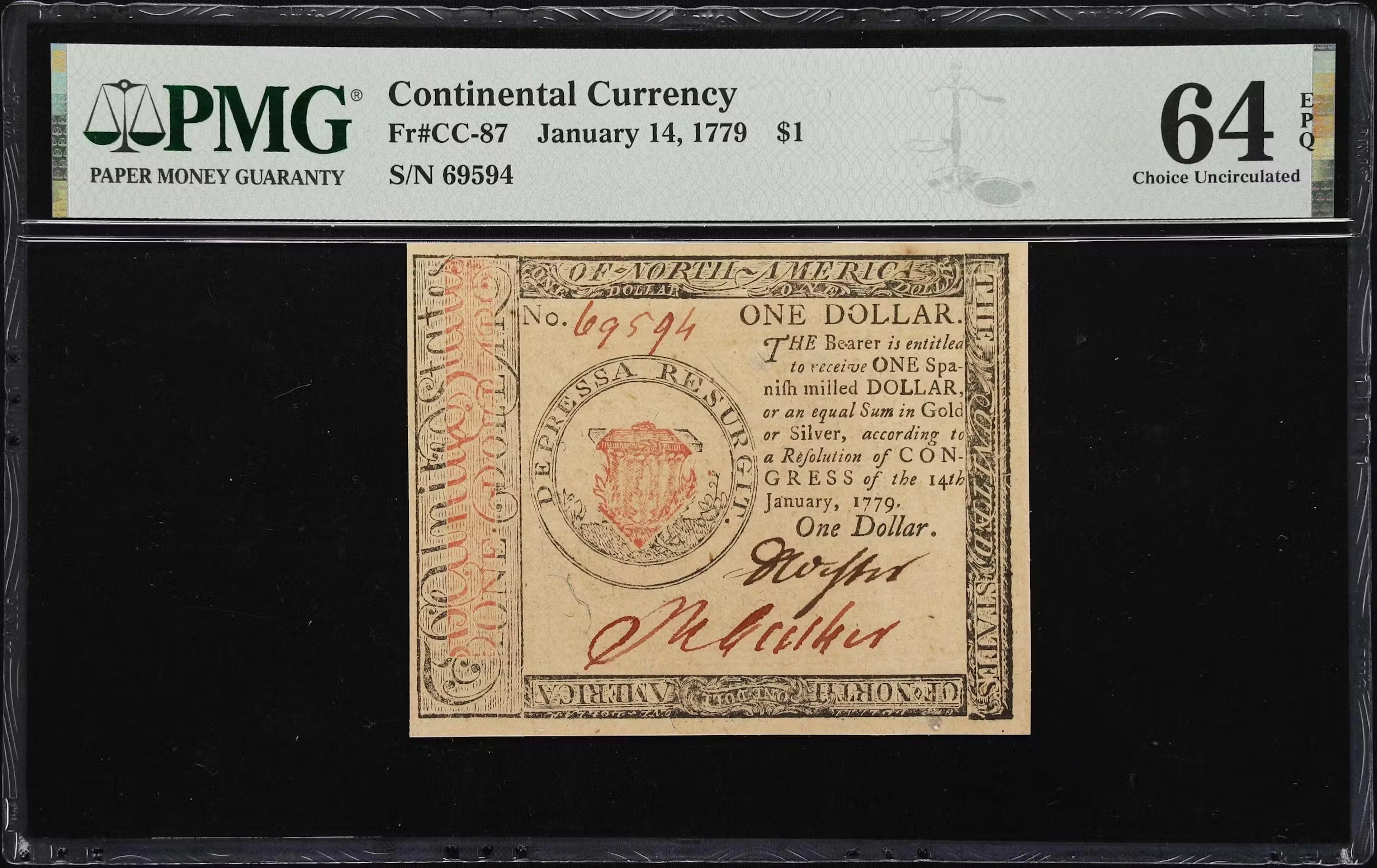 CC-87. Continental Currency. January 14, 1779. $1. PMG Choice Uncirculated