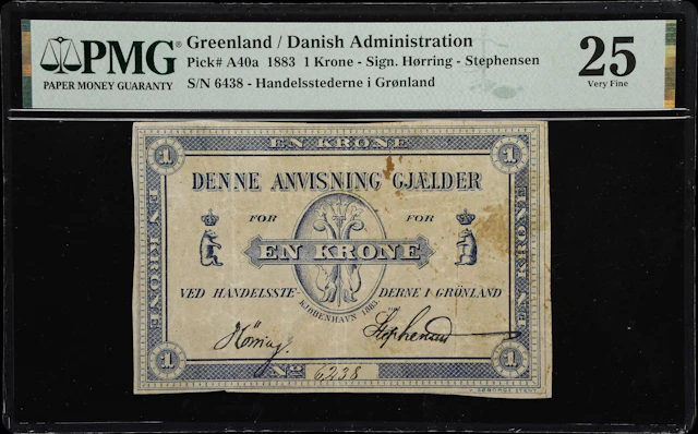 (◊) GREENLAND. Handelsstederne i Gronland. 1 Krone, 1883. P-A40a.