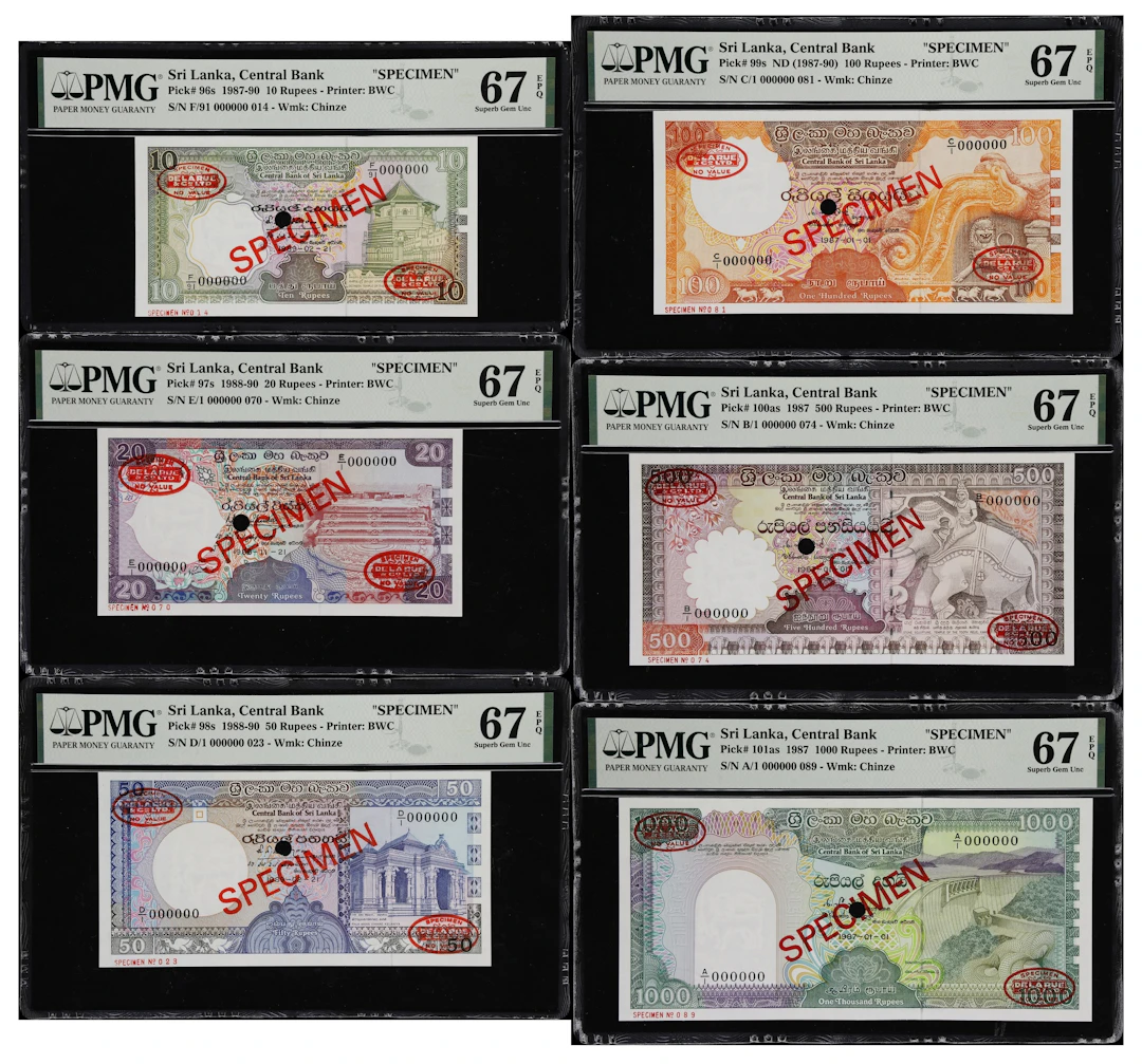 SRI LANKA. Lot of (6). Central Bank of Sri Lanka. 10, 20, 50, 100