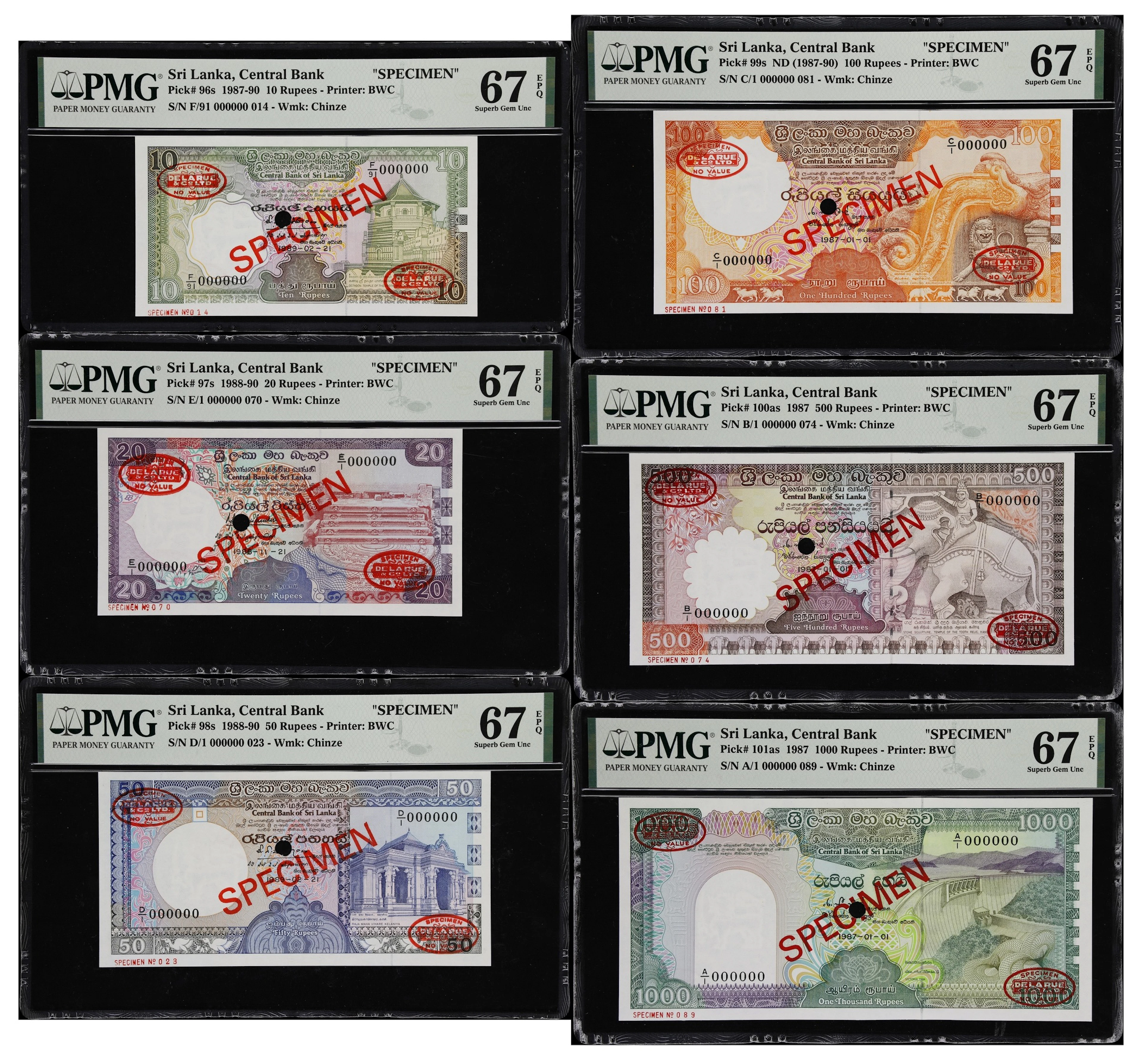 SRI LANKA. Lot of (6). Central Bank of Sri Lanka. 10, 20, 50, 100