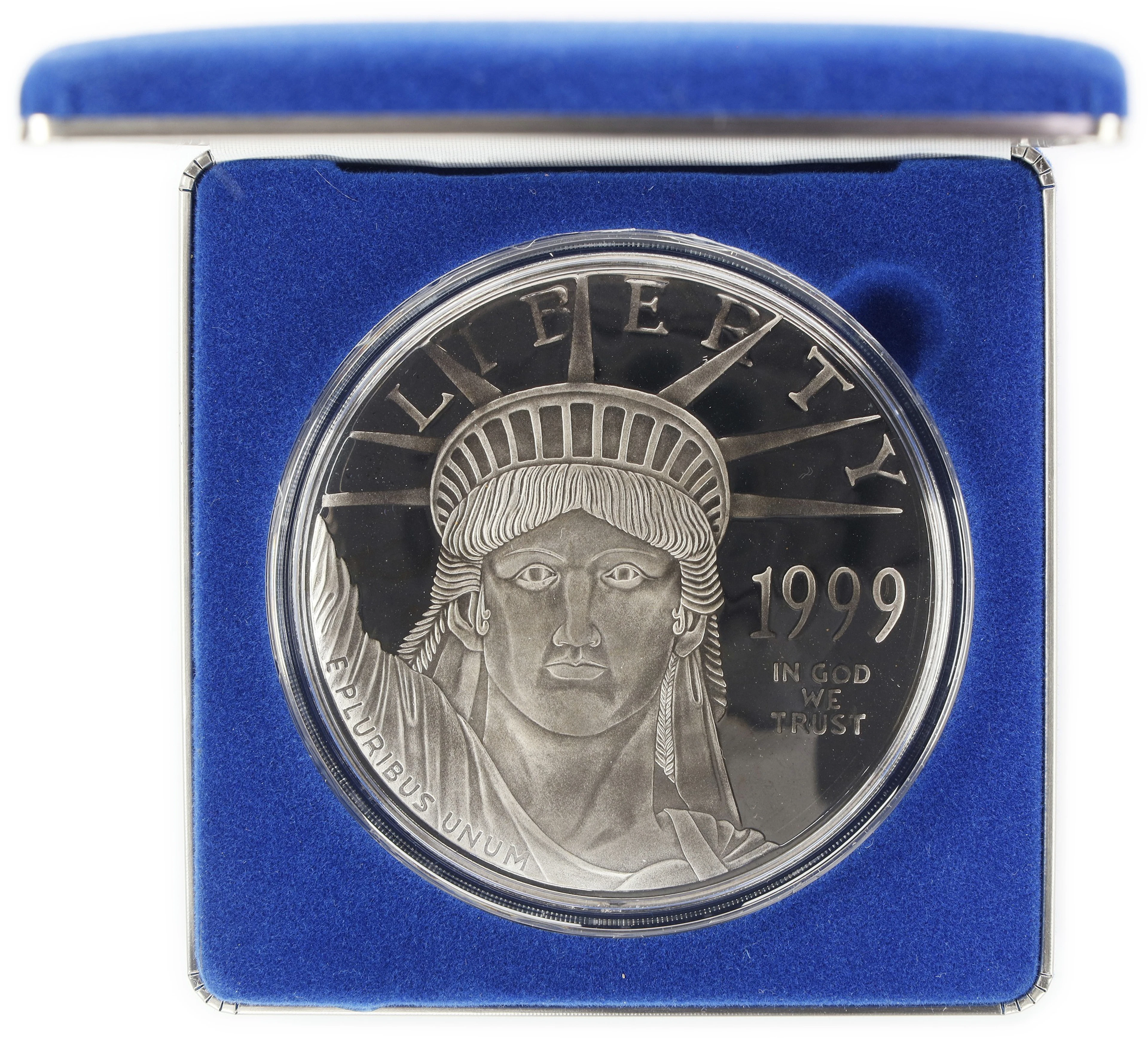 (4 oz, 124.416 g ASW). 1999 Washington Mint Platinum Layered 4 oz Silver Round.
