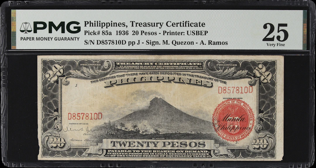 PHILIPPINES. Treasury of the Philippines. 20 Pesos, 1936. P-85a. PMG