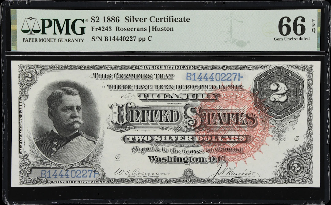 Fr. 243. 1886 $2 Silver Certificate. PMG Gem Uncirculated 66 EPQ.