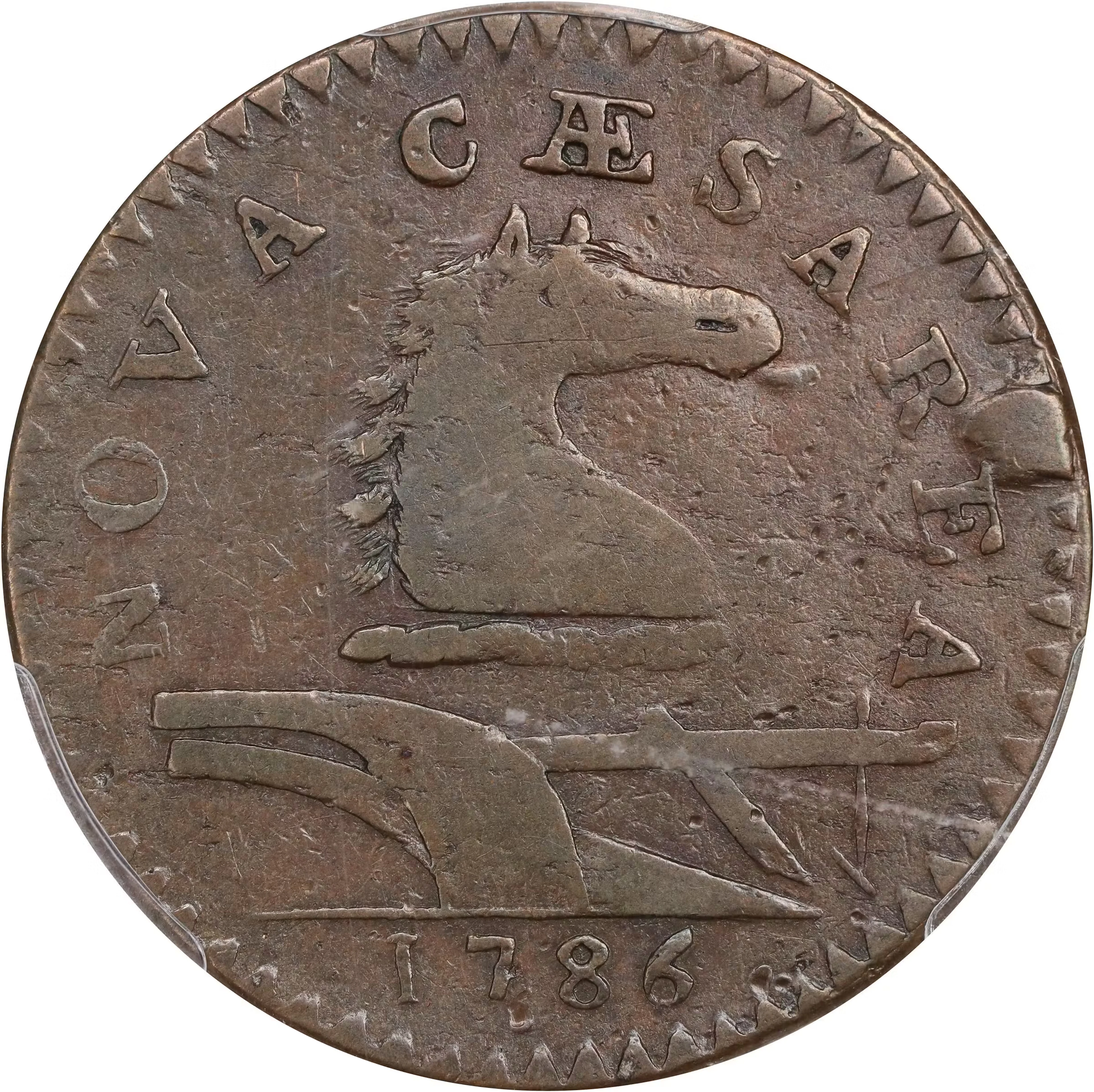 1786 New Jersey Copper. Maris 16-L, W-4840. Rarity-2. Straight Plow