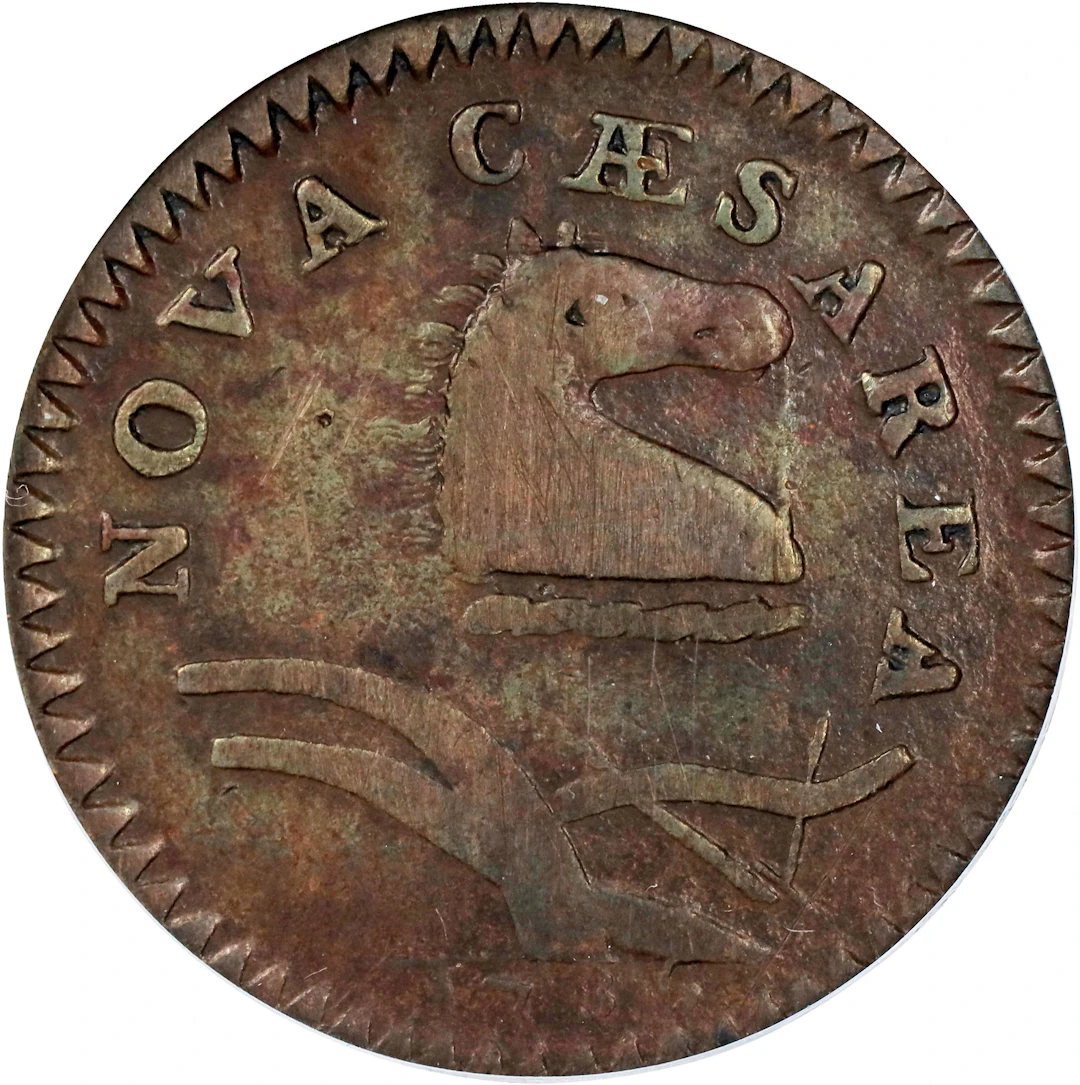 1786 New Jersey Copper. Maris 18-M, W-4890. Rarity-2. Curved Plow
