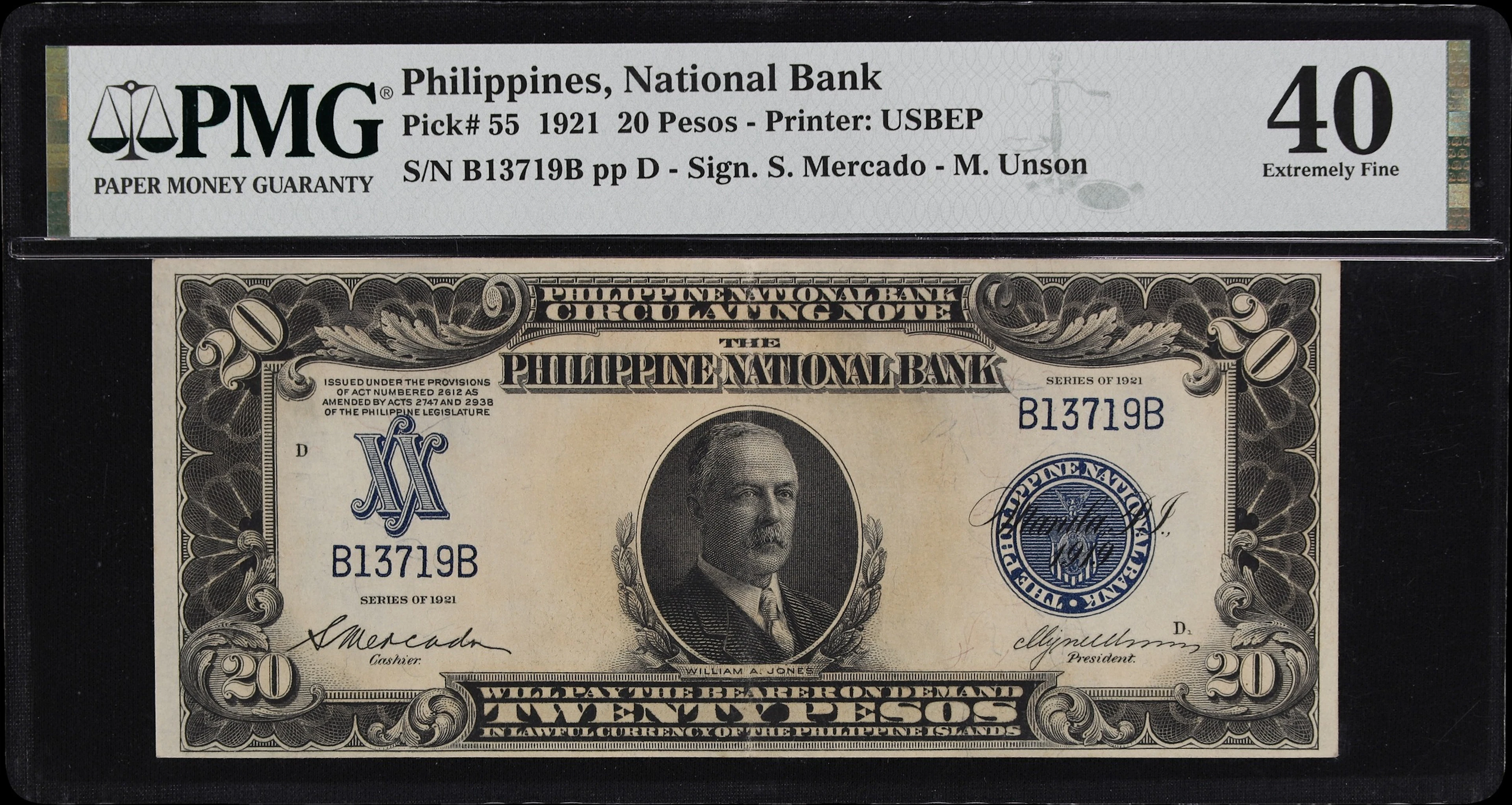 PHILIPPINES. Philippine National Bank. 20 Pesos, 1921. P-55. PMG Extremely
