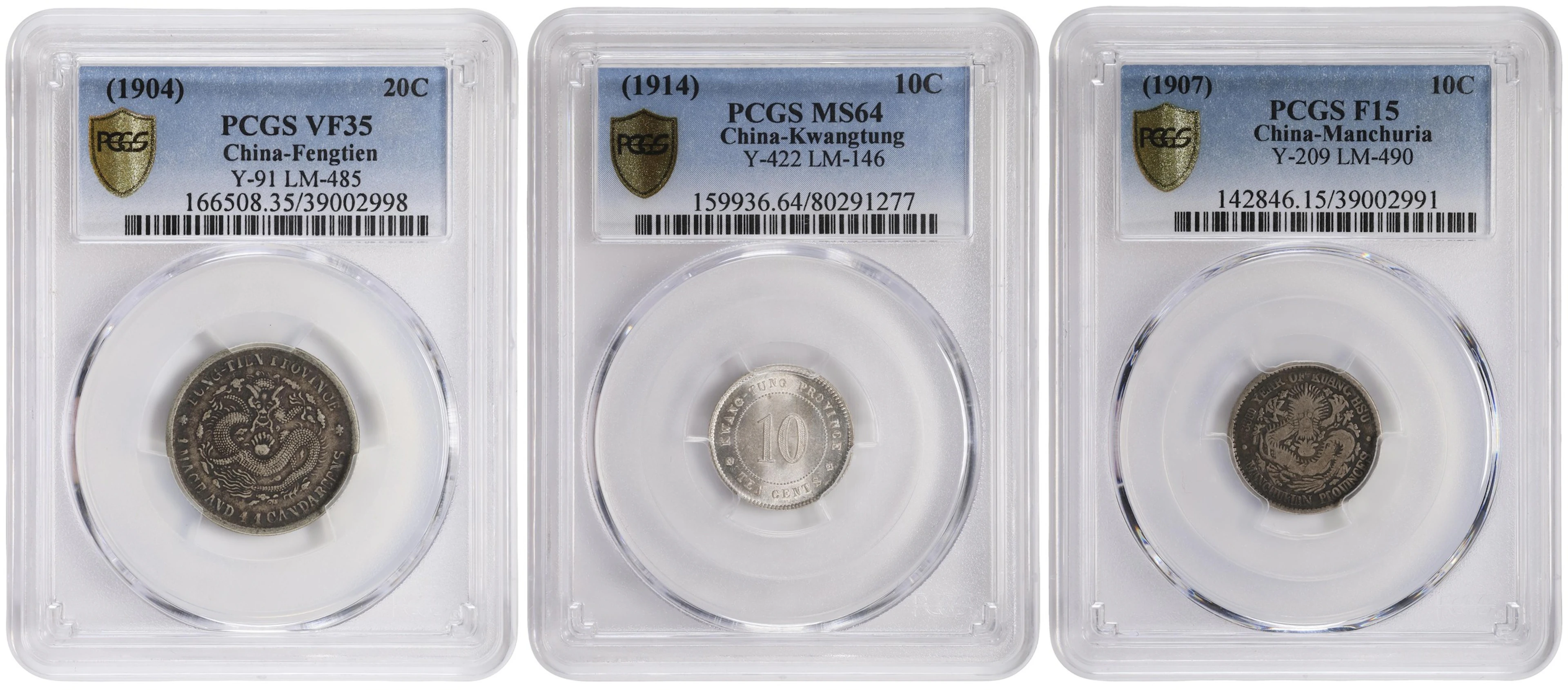 (t) CHINA. Trio of Mixed Denominations (3 Pieces), 1904-14. All PCGS Certified.