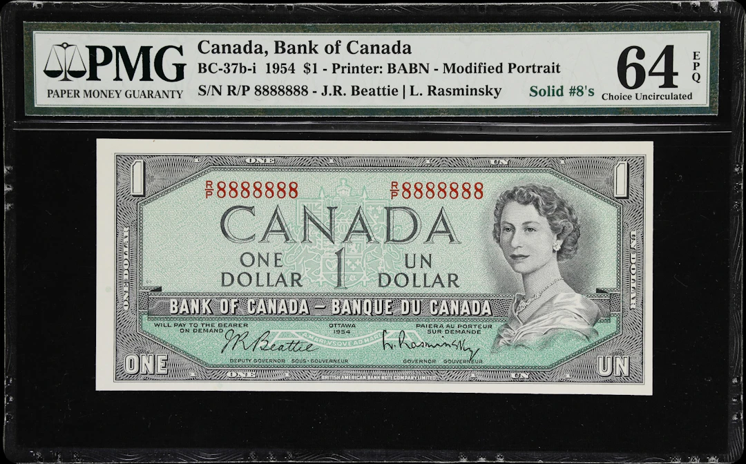 CANADA--FANCY SERIAL NUMBERS. Bank of Canada. 1 Dollar, 1954. BC-37b-i.