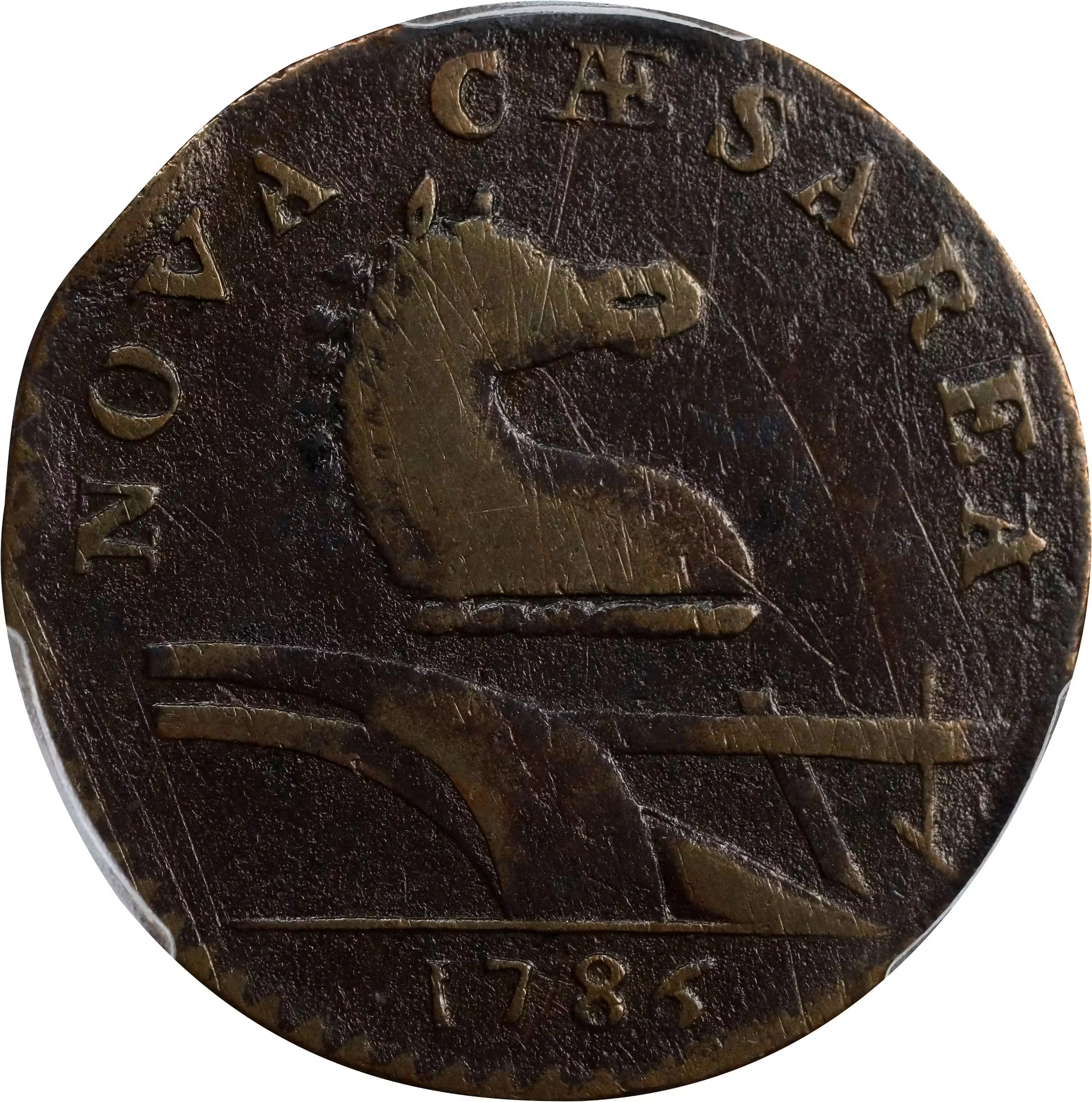 1786 New Jersey Copper. Maris 15-T, W-4825. Rarity-3. Straight Plow