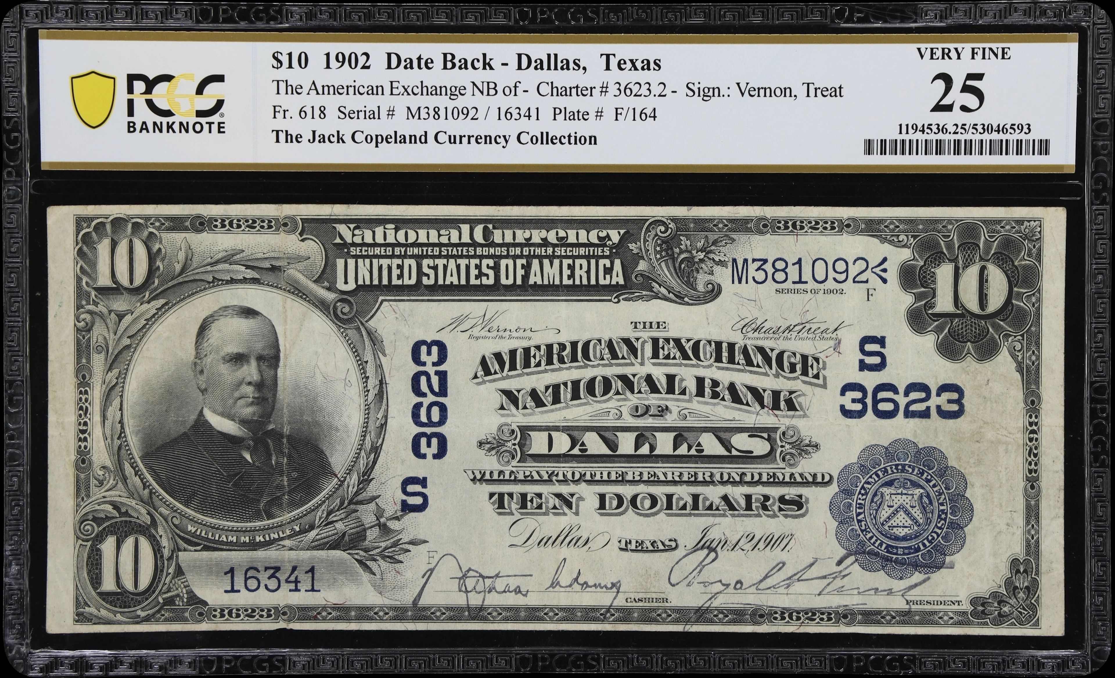 Dallas, Texas. $10 1902 Date Back. Fr. 618. American Exchange NB.