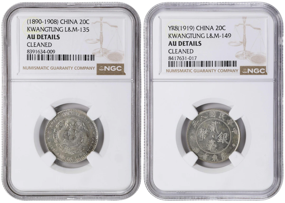 CHINA. Kwangtung. Duo of 20 Cents (2 Pieces), ND (1890-1908) & 1919.