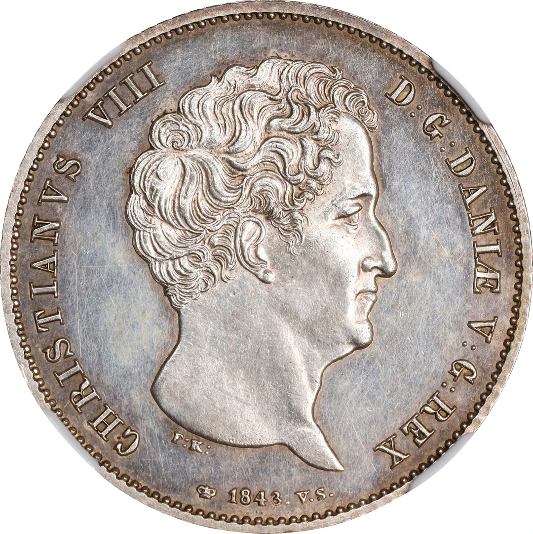 (◊) DENMARK. Rigsbankdaler, 1843-FK/VS. Copenhagen Mint. Christian