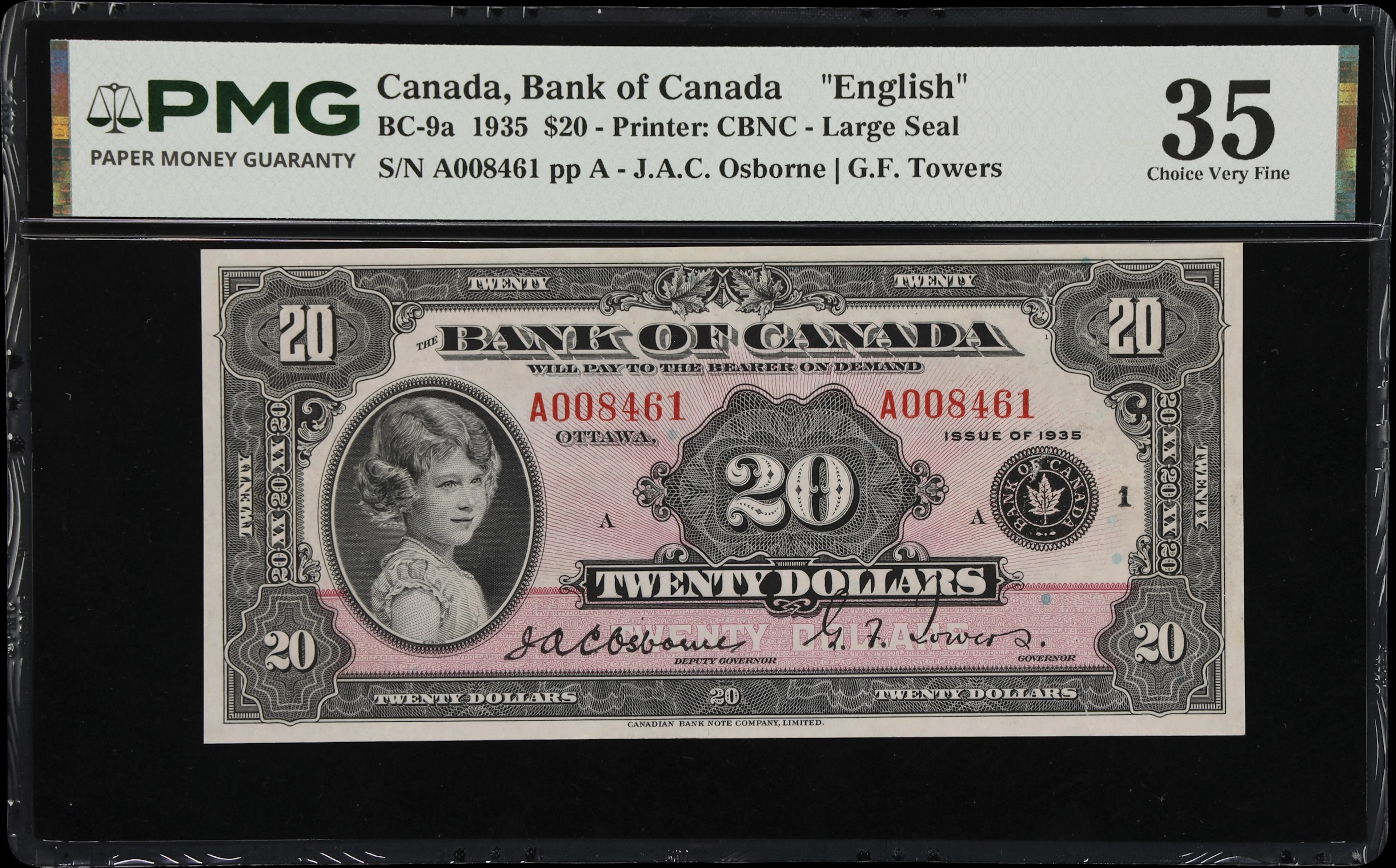 CANADA--BANK OF CANADA. Bank of Canada. 20 Dollars, 1935. BC-9a. English