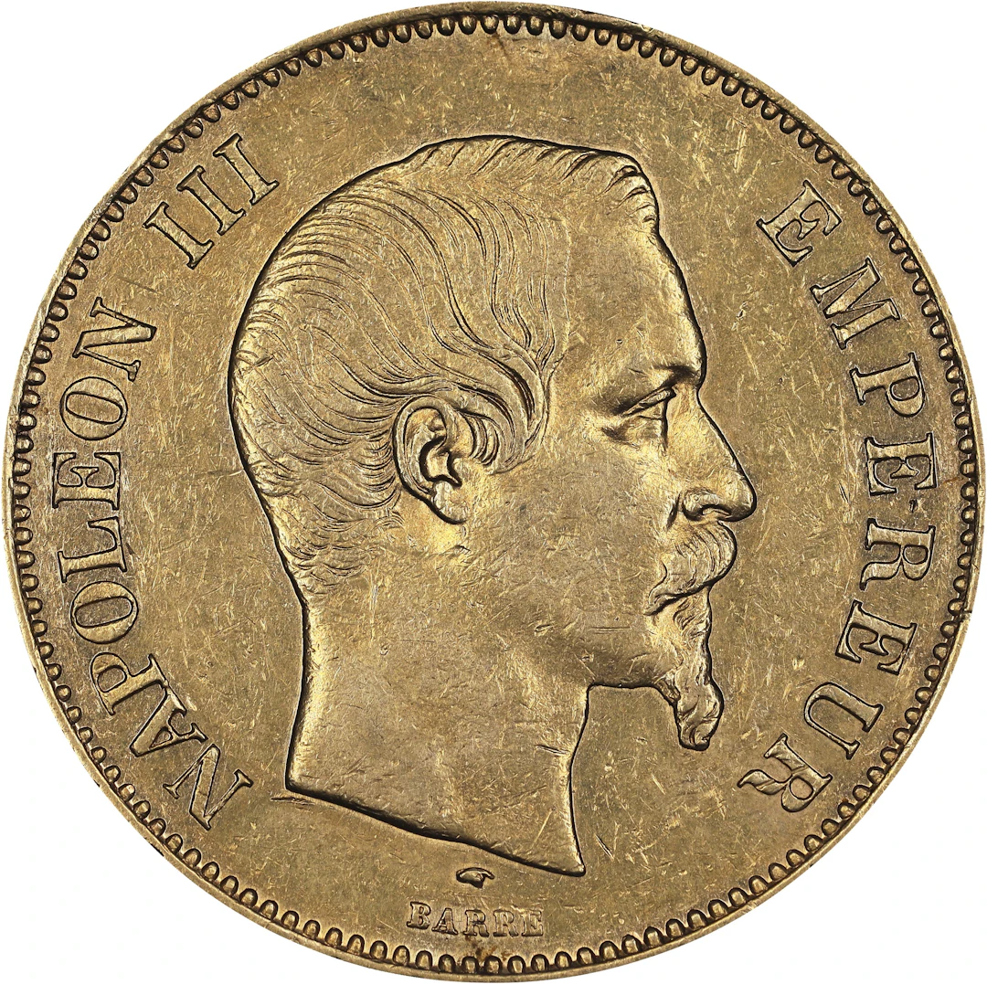 (0.933 oz, 29.02 g AGW). France. 1856-A Gold 100 Francs.