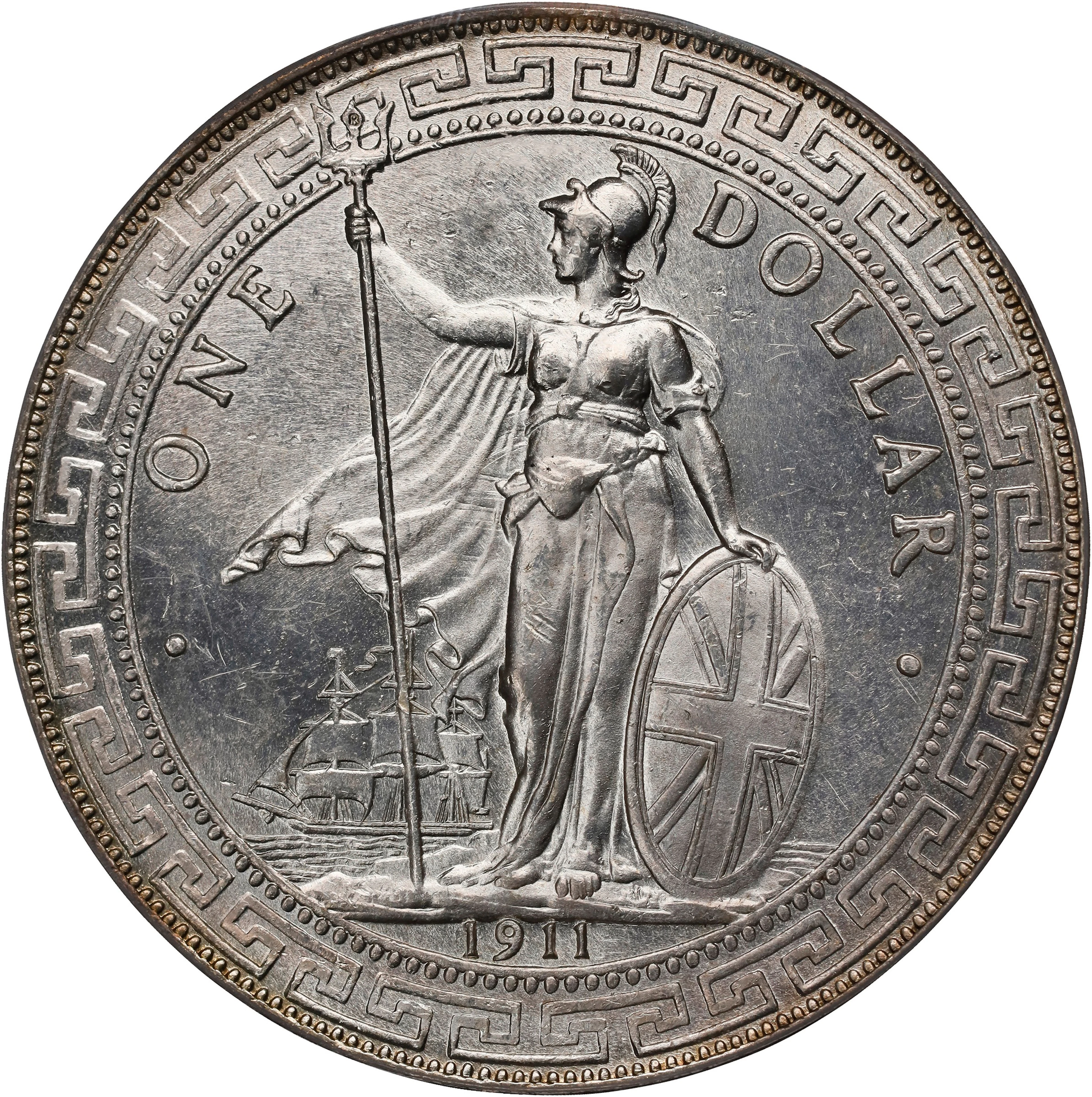 GREAT BRITAIN. Trade Dollar, 1911-B. Bombay Mint. George V. PCGS MS-63.