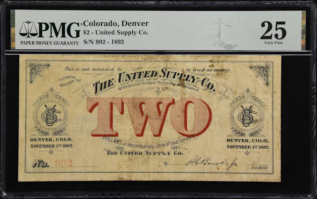 Denver, Colorado. United Supply Company. 1892 $2. PMG Very Fine 25.