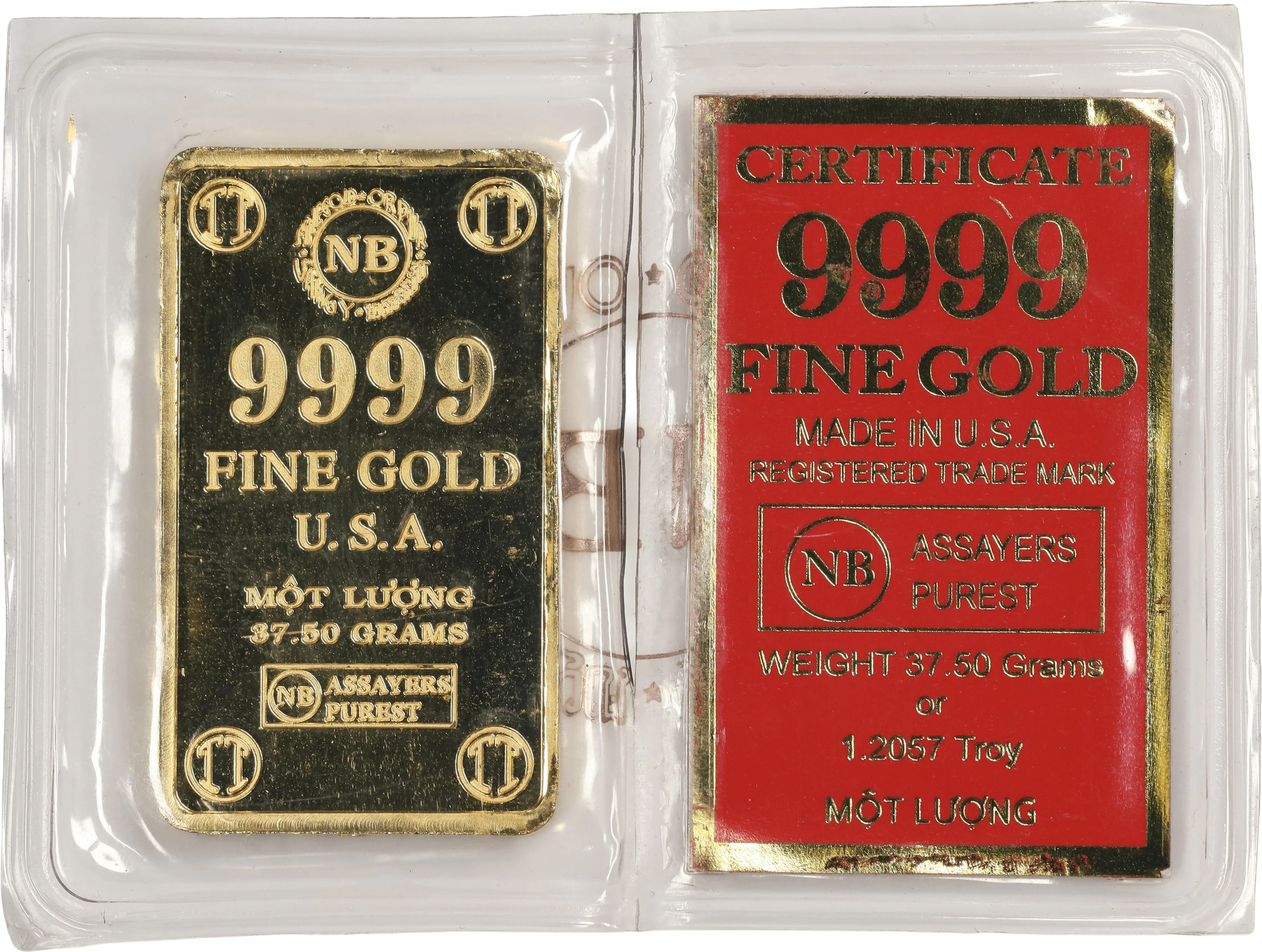 (1.206 oz, 37.5 g AGW). Statue of Liberty 37.5 gram Gold Bar.