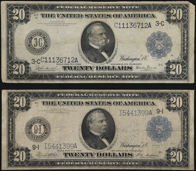 Lot of (2) Fr. 973 & 999. 1914 $20 Federal Reserve Notes. Philadelphia
