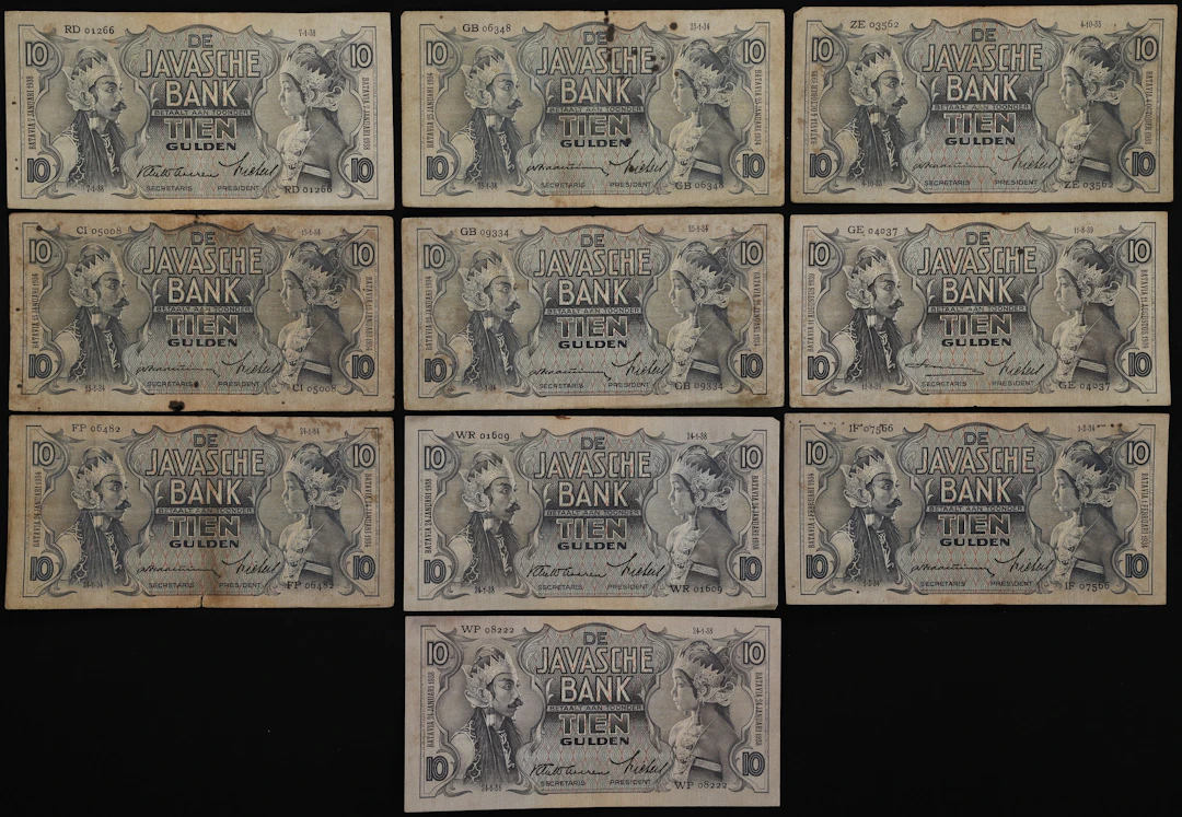 NETHERLANDS INDIES. Lot of (10). Javasche Bank. 10 Gulden, 1933-39.
