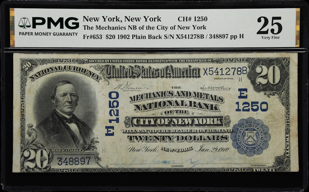 New York, New York. 1902 Plain Back $20 Fr. 653. Mechanics & Metals