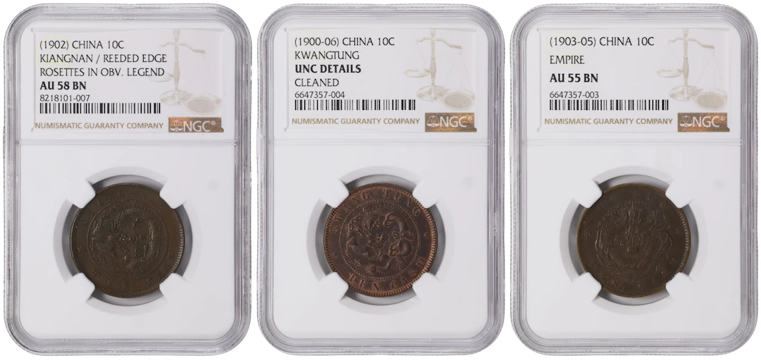(t) CHINA. Trio of 10 Cash (3 Pieces), ND (1900-06). Kuang-hsu (Guangxu).