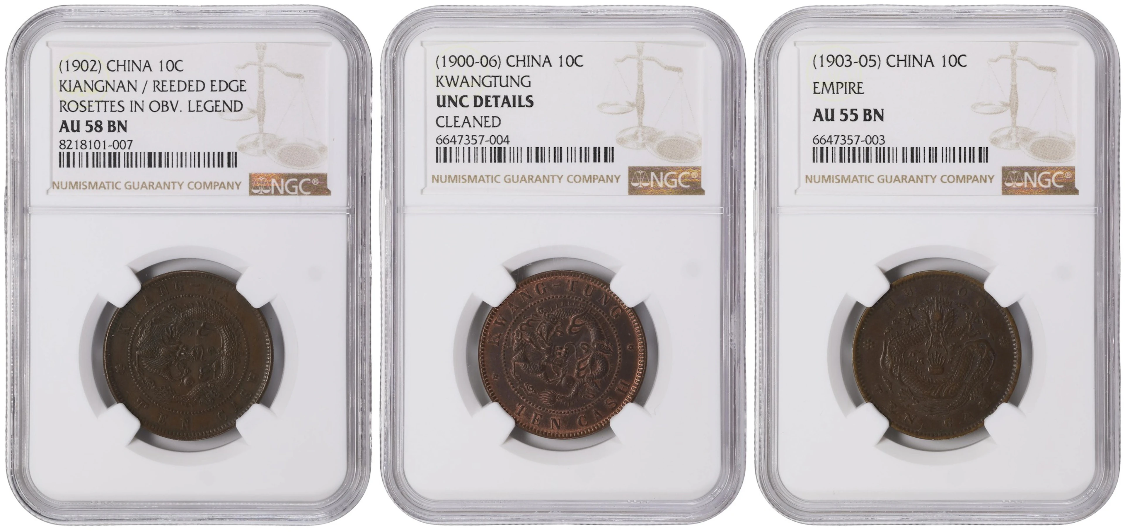 (t) CHINA. Trio of 10 Cash (3 Pieces), ND (1900-06). Kuang-hsu (Guangxu).
