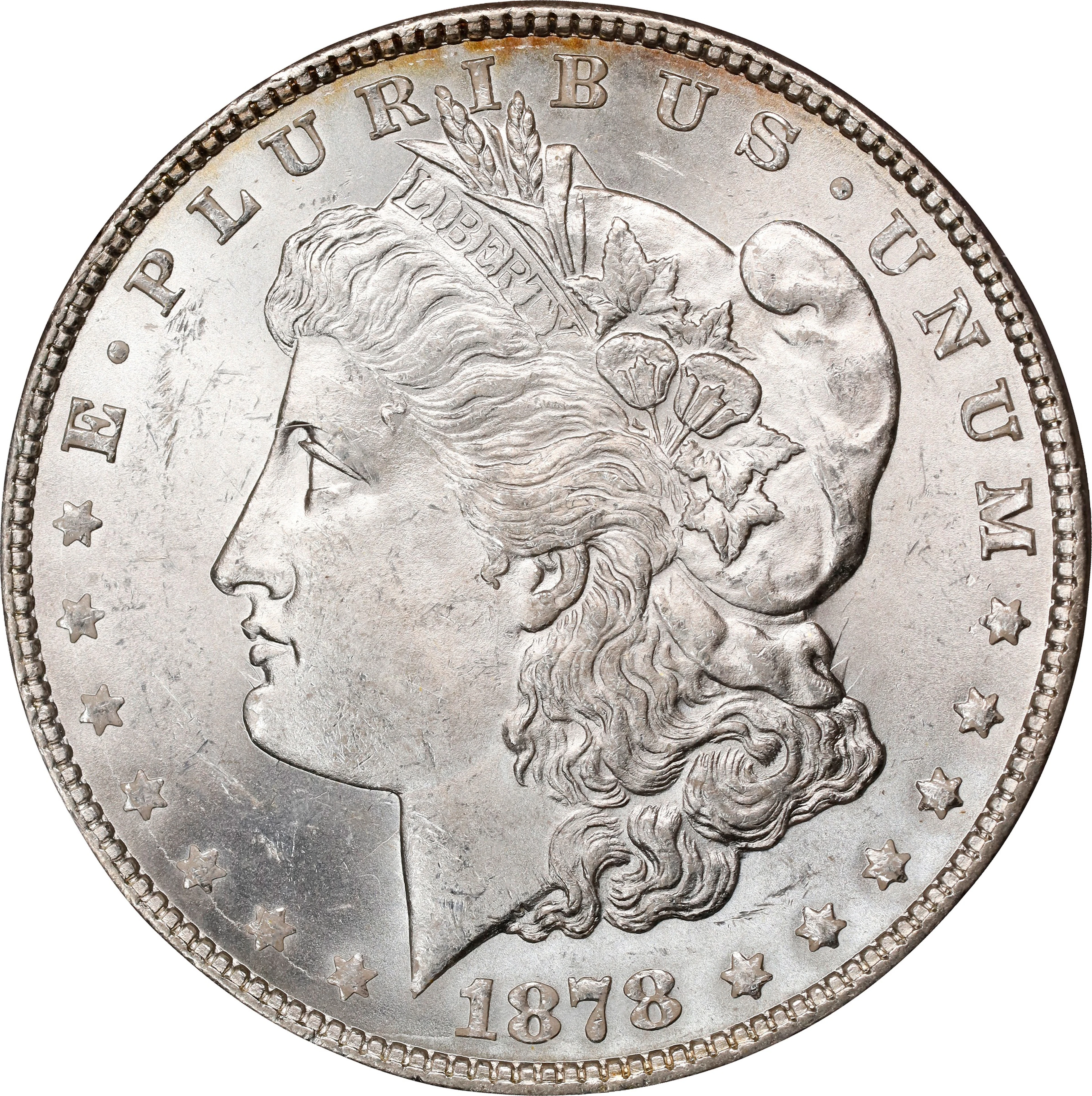 1878 Morgan Silver Dollar. 7/8 Tailfeathers. Weak. MS-63 (PCGS). OGH