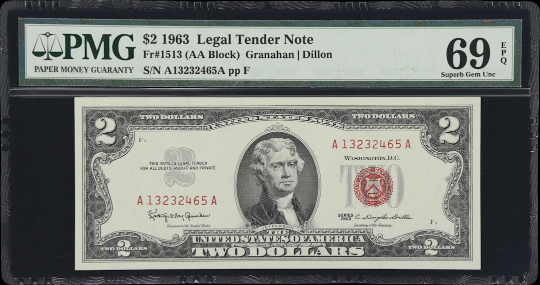 Fr. 1513. 1963 $2 Legal Tender Note. PMG Superb Gem Uncirculated 69 EPQ.
