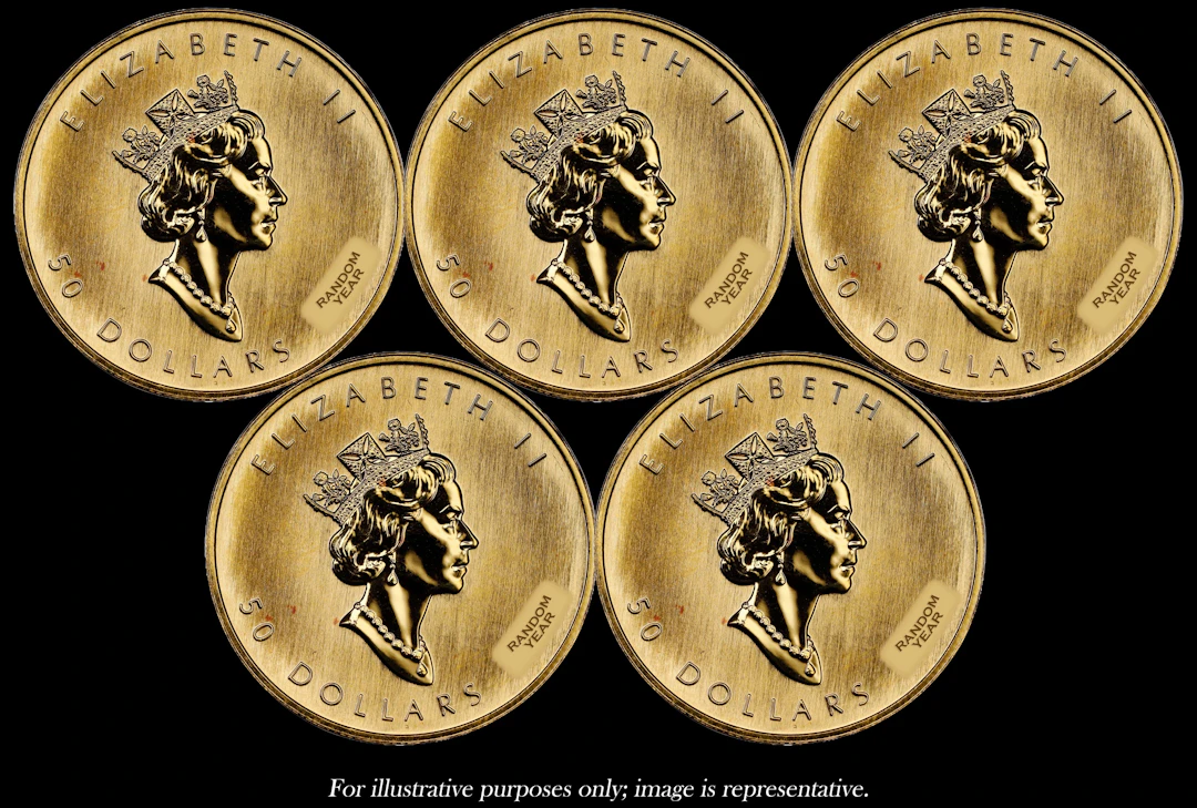 (5 oz, 155.52 g AGW). Canada. Lot of (5) 1 oz Gold Maple Leaf $50.