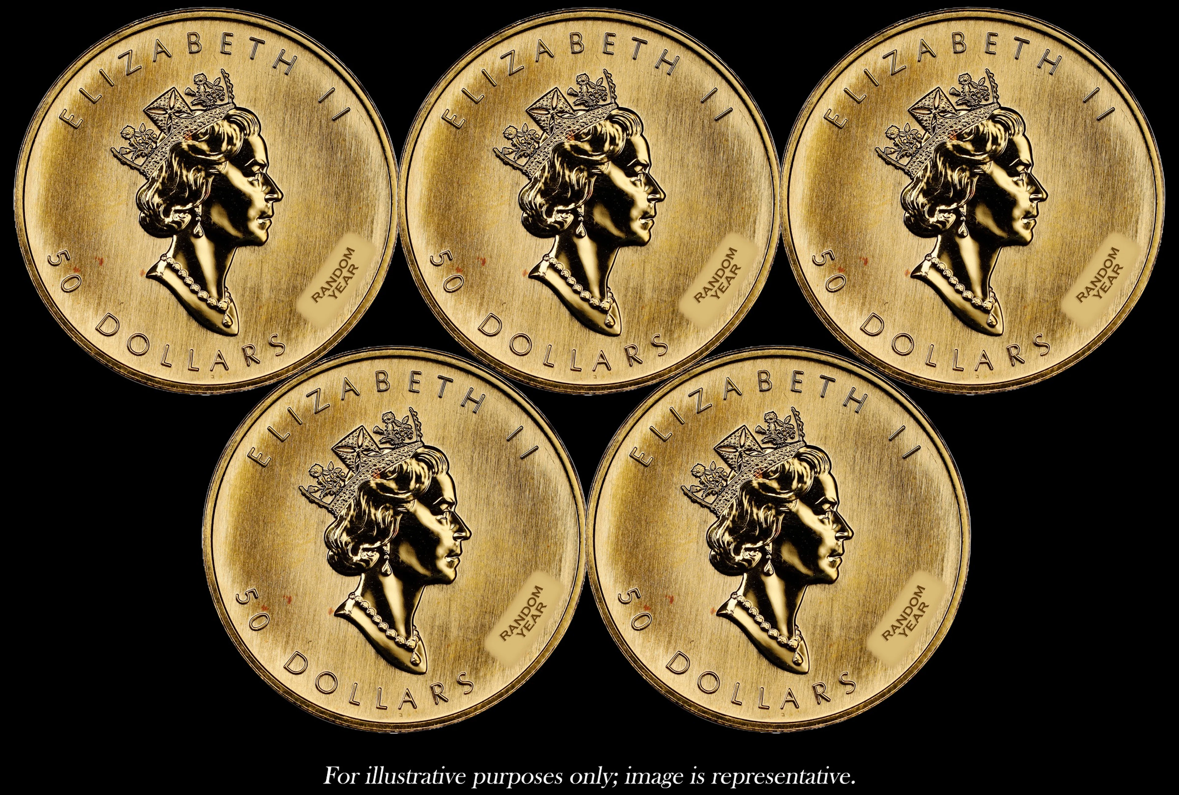 (5 oz, 155.52 g AGW). Canada. Lot of (5) 1 oz Gold Maple Leaf $50.