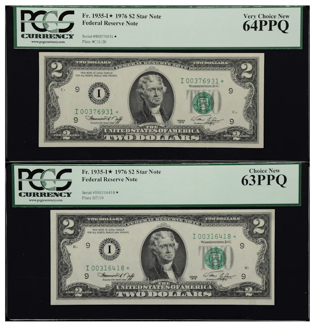 Lot of (2) Fr. 1935-I*. 1976 $2 Federal Reserve Star Notes. Minneapolis.