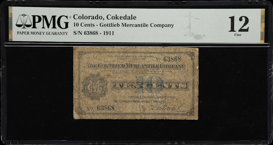 Cokedale, Colorado. Gottlieb Mercantile Company. 1911 10 Cents. PMG Fine 12.