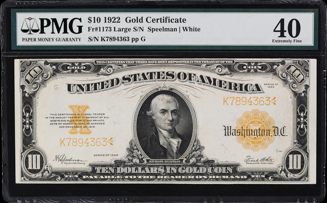 Fr. 1173. 1922 $10 Gold Certificate. PMG Extremely Fine 40.