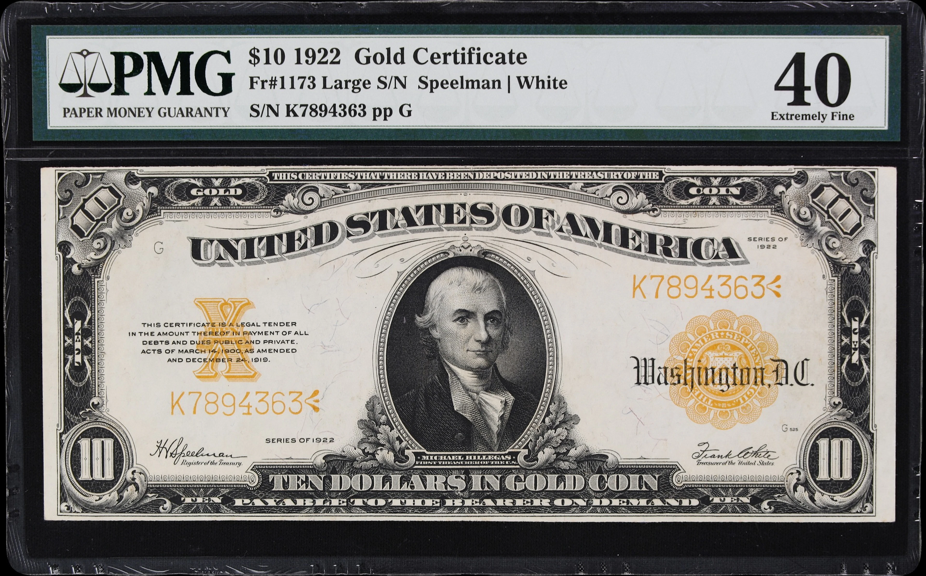 Fr. 1173. 1922 $10 Gold Certificate. PMG Extremely Fine 40.