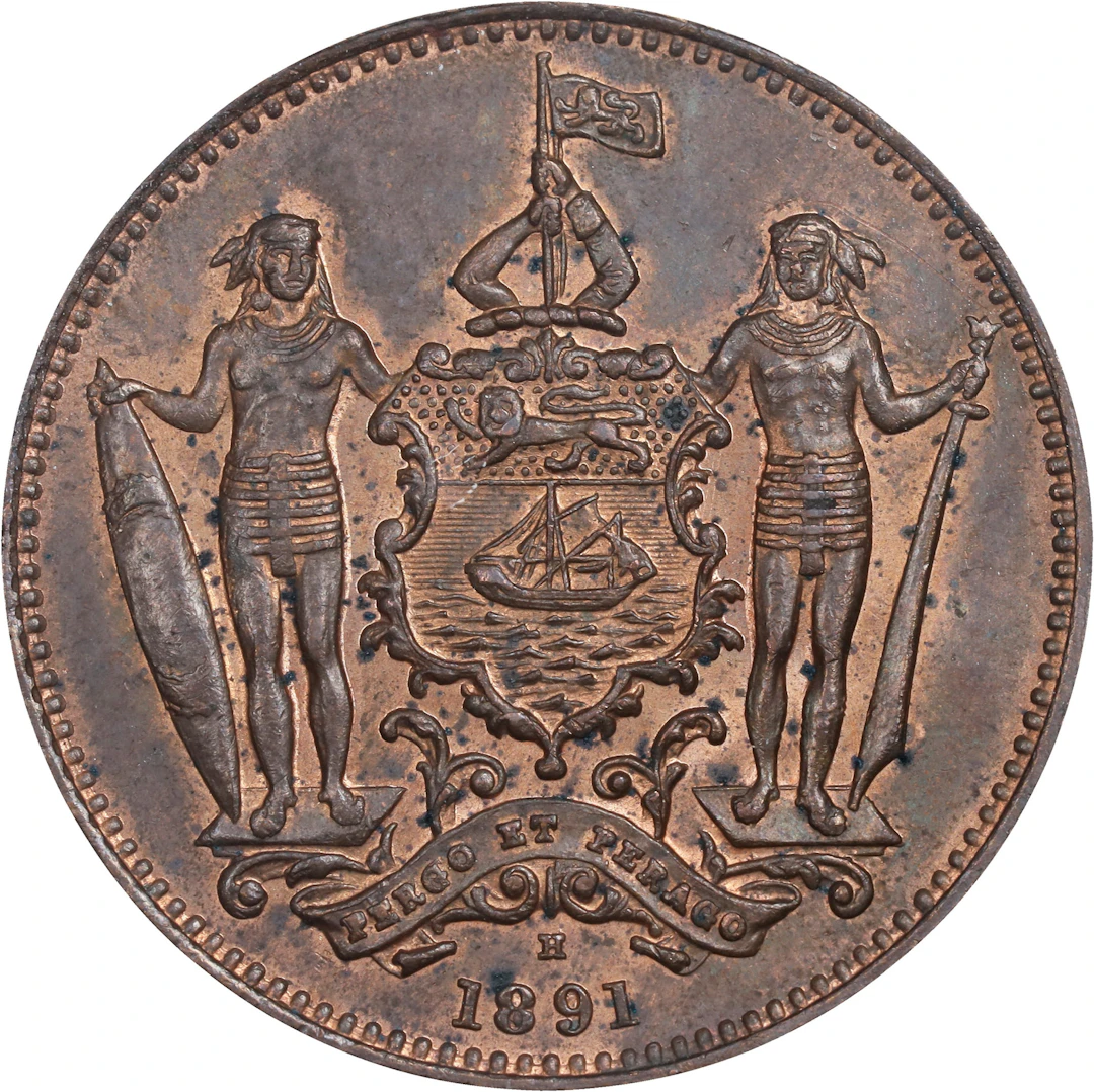 BRITISH NORTH BORNEO. Cent, 1891-H. Birmingham (Heaton) Mint. Victoria.