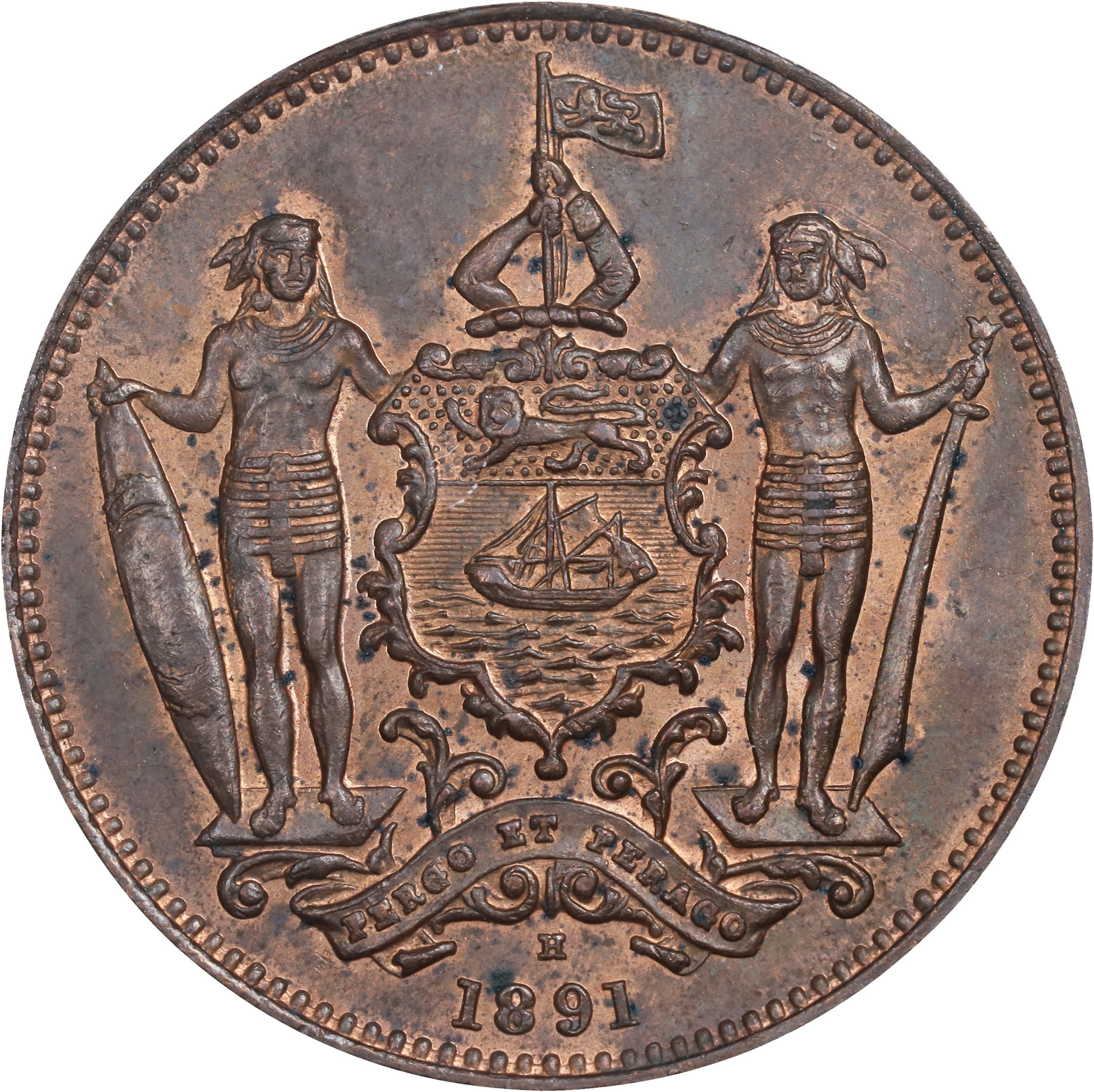 BRITISH NORTH BORNEO. Cent, 1891-H. Birmingham (Heaton) Mint. Victoria.