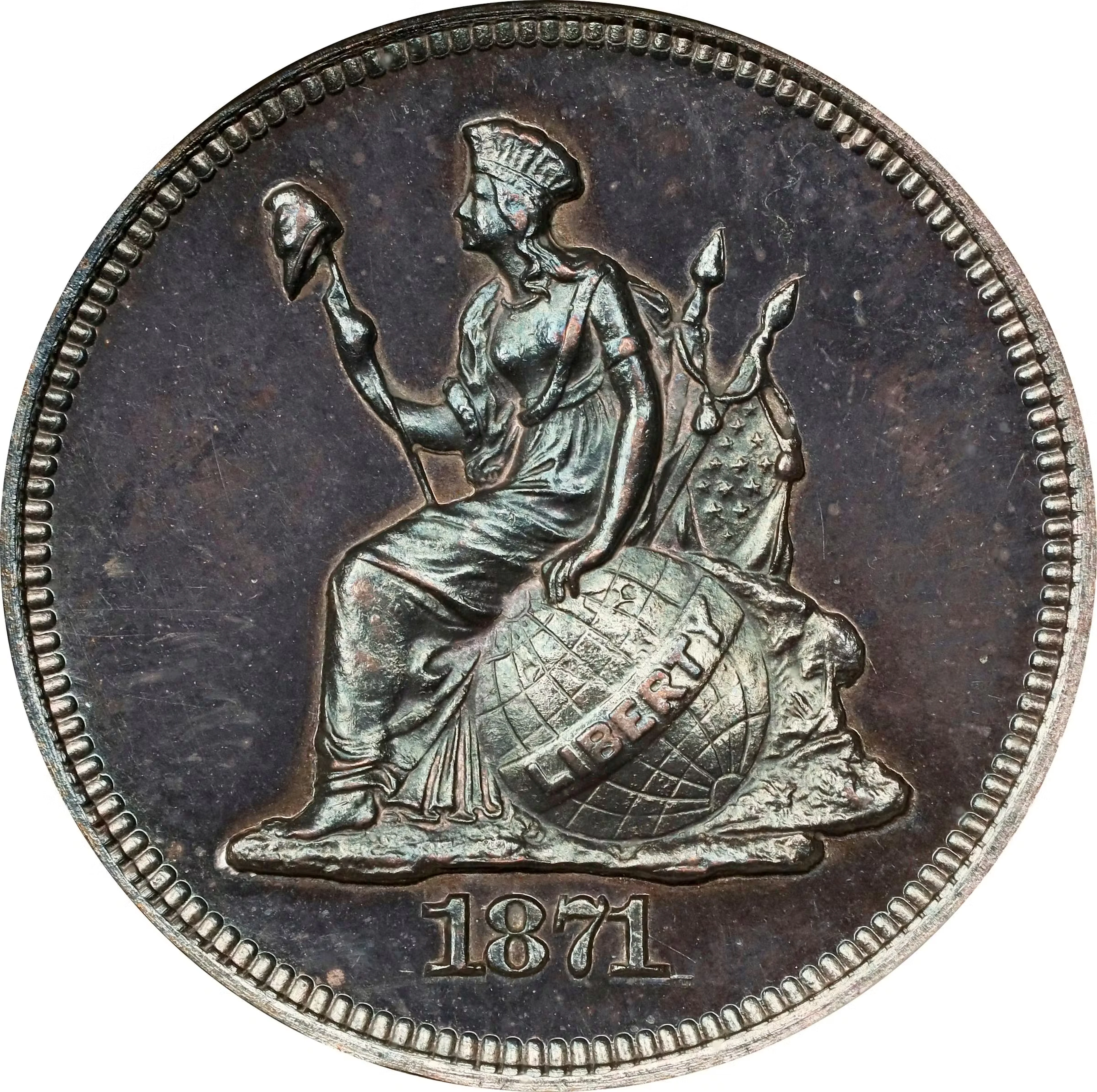 1871 Pattern Dime. Judd-1077, Pollock-1213. Rarity-7+. Silver. Reeded