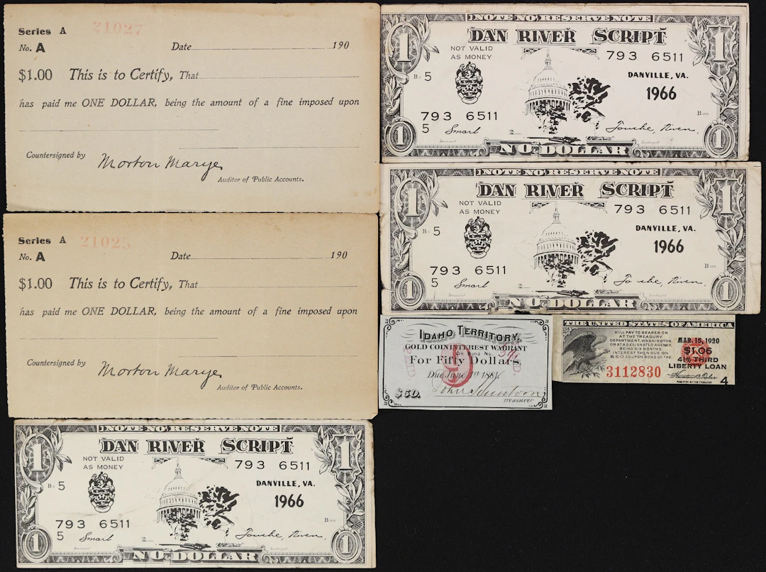 Lot of (7) Mixed Financial Instruments & Bond Coupons. 1881 - 1966.